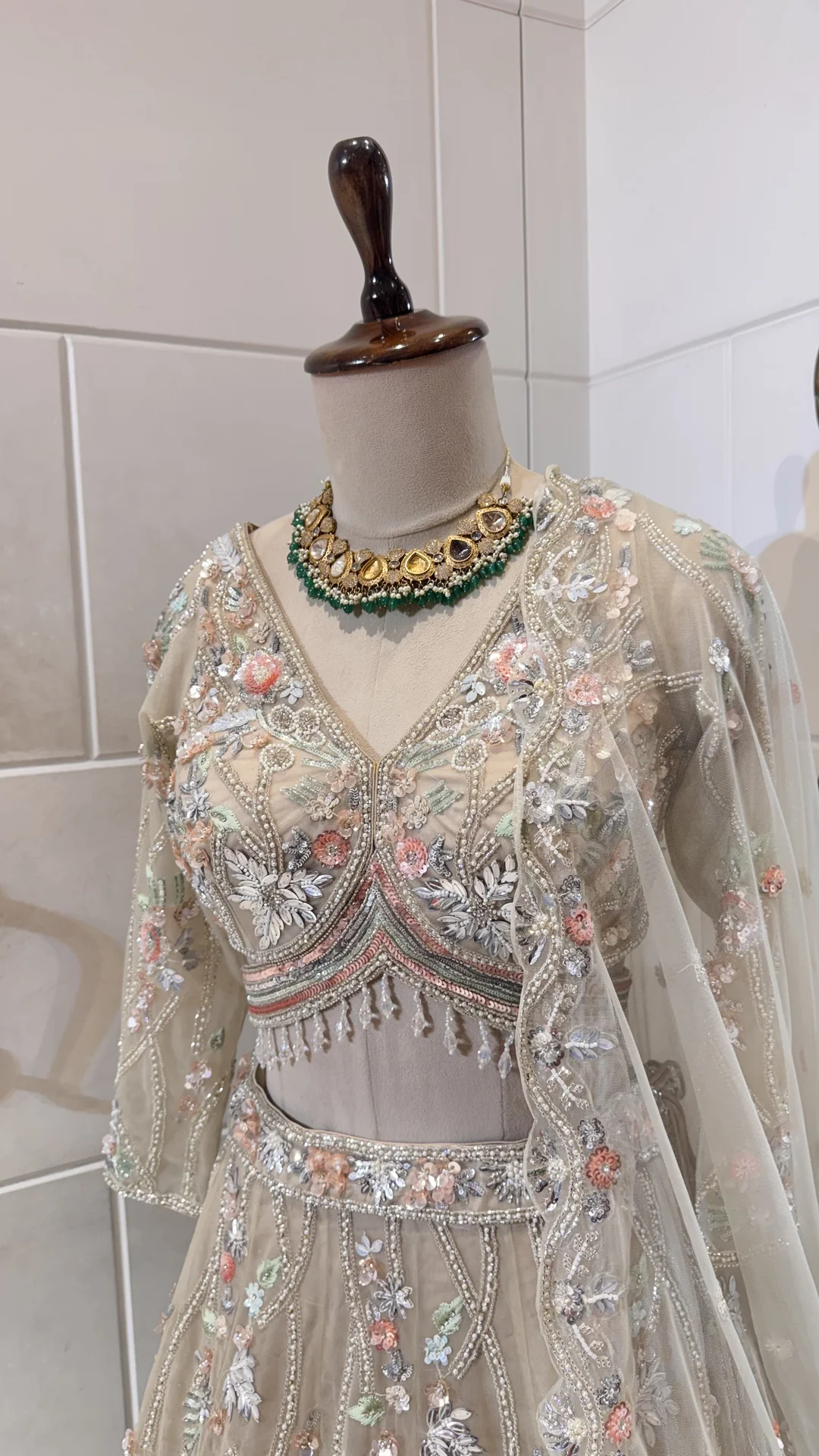 Gold lehenga with multicolor embroidery - Image 4