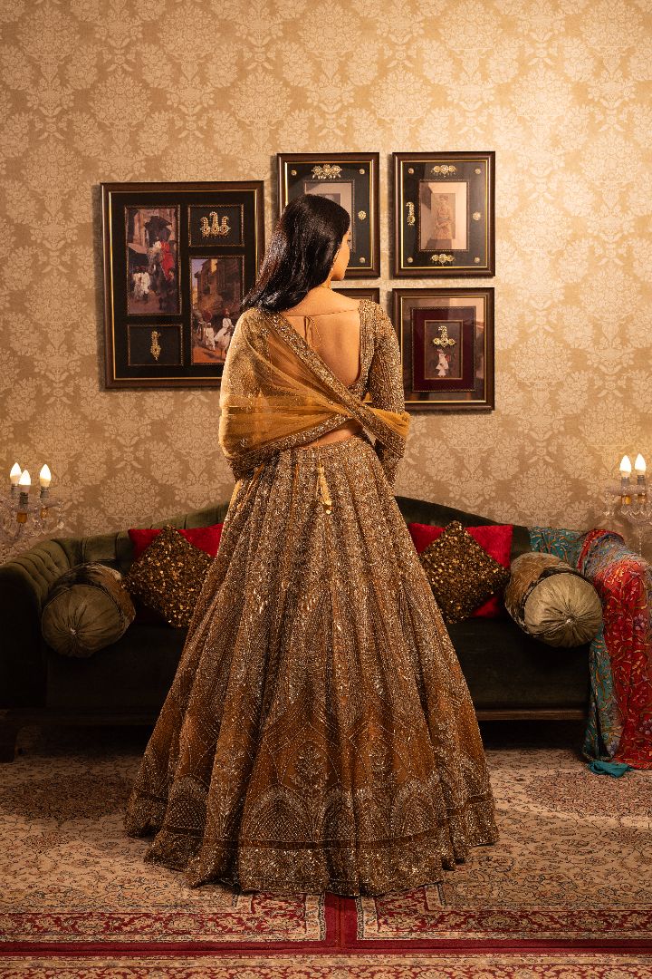 Gold Net Lehenga with Heavy Embellished Rhinestones - Image 2