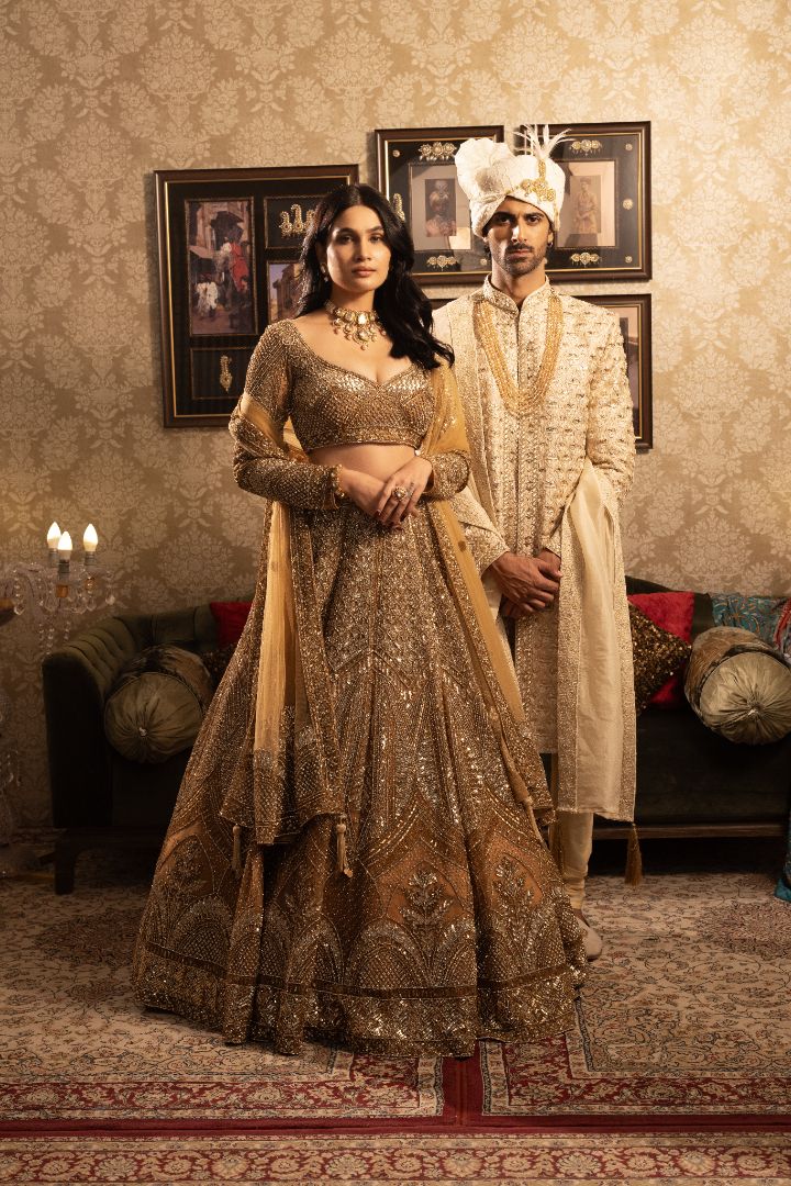 Gold Net Lehenga with Heavy Embellished Rhinestones - Image 3