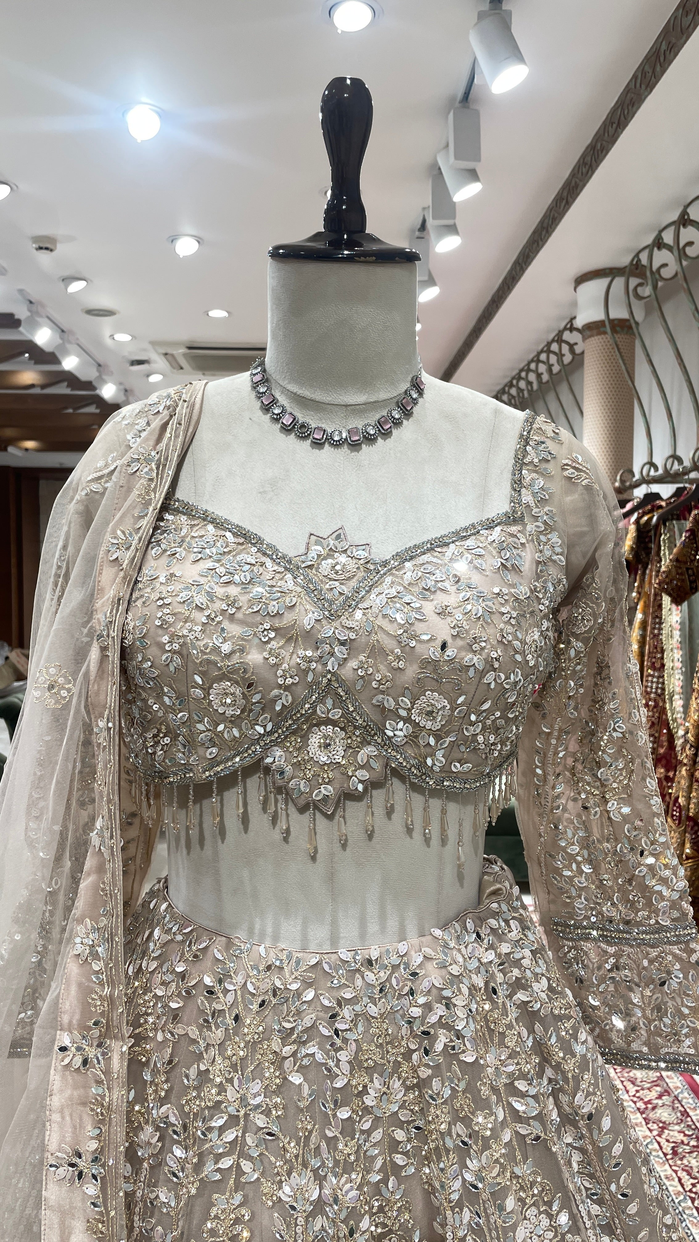 Gold net lehenga with mirror work - Image 2