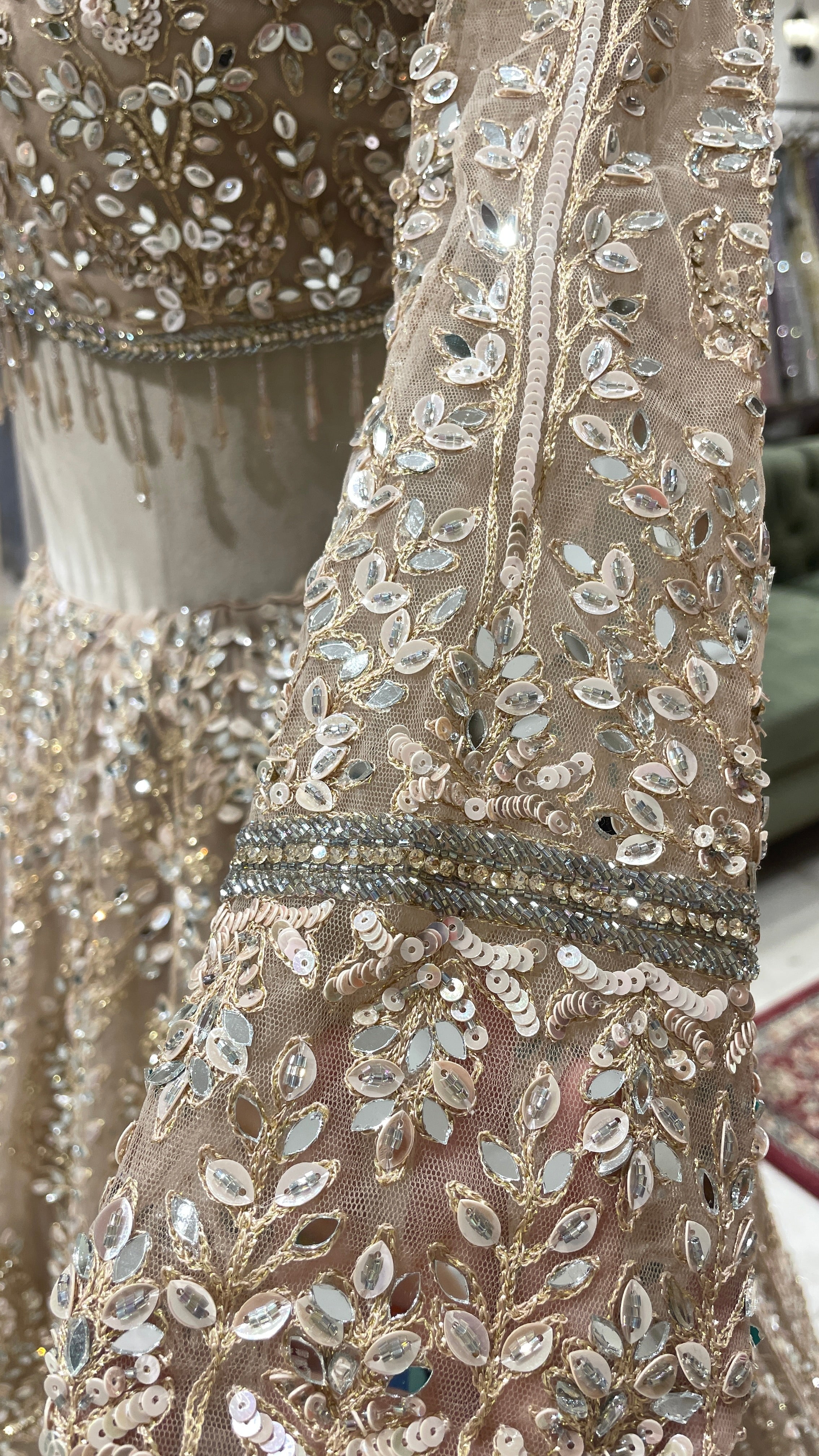 Gold net lehenga with mirror work - Image 4