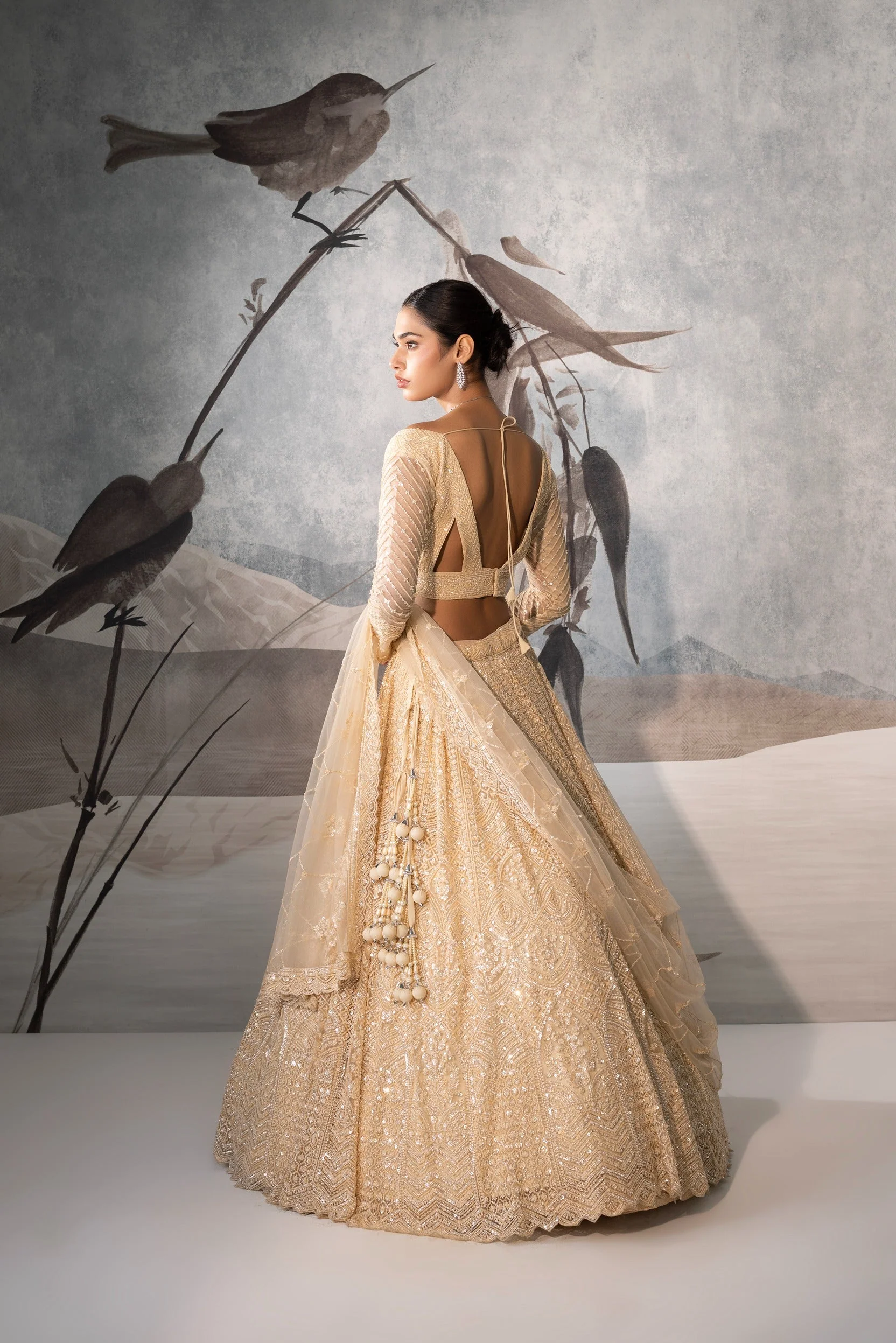 GOLD SEQUENCE EMBELLISHED LEHENGA - Image 2