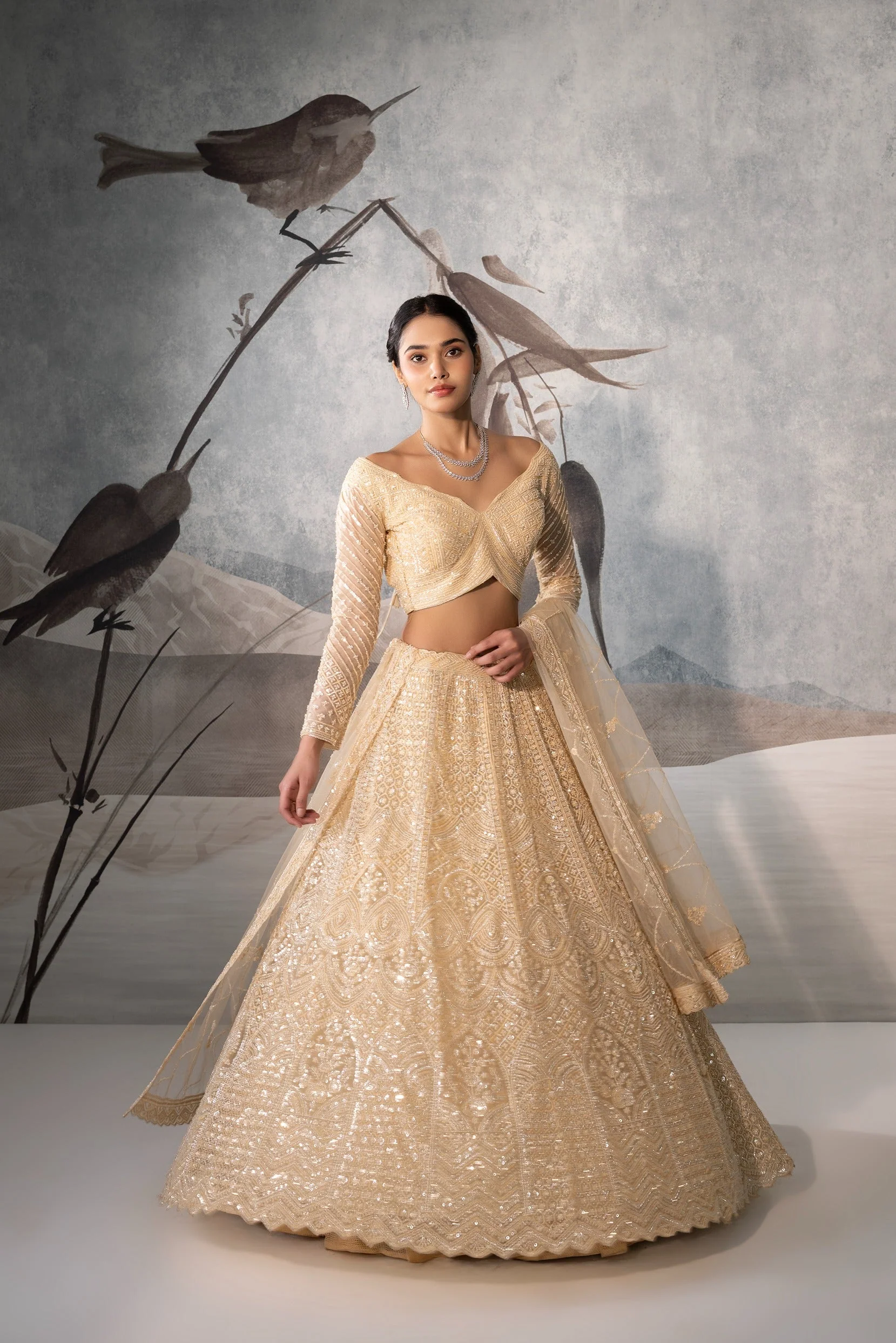 GOLD SEQUENCE EMBELLISHED LEHENGA - Image 3