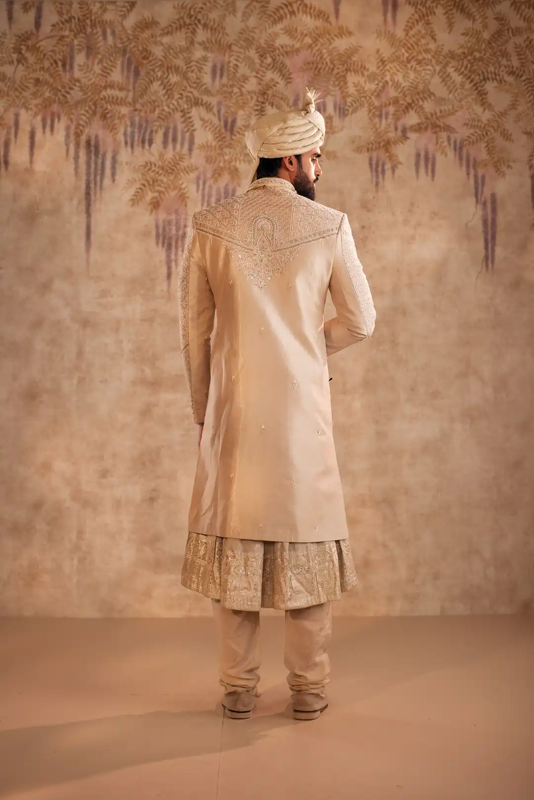Gold Sherwani set with zardozi and Butti work - Image 6