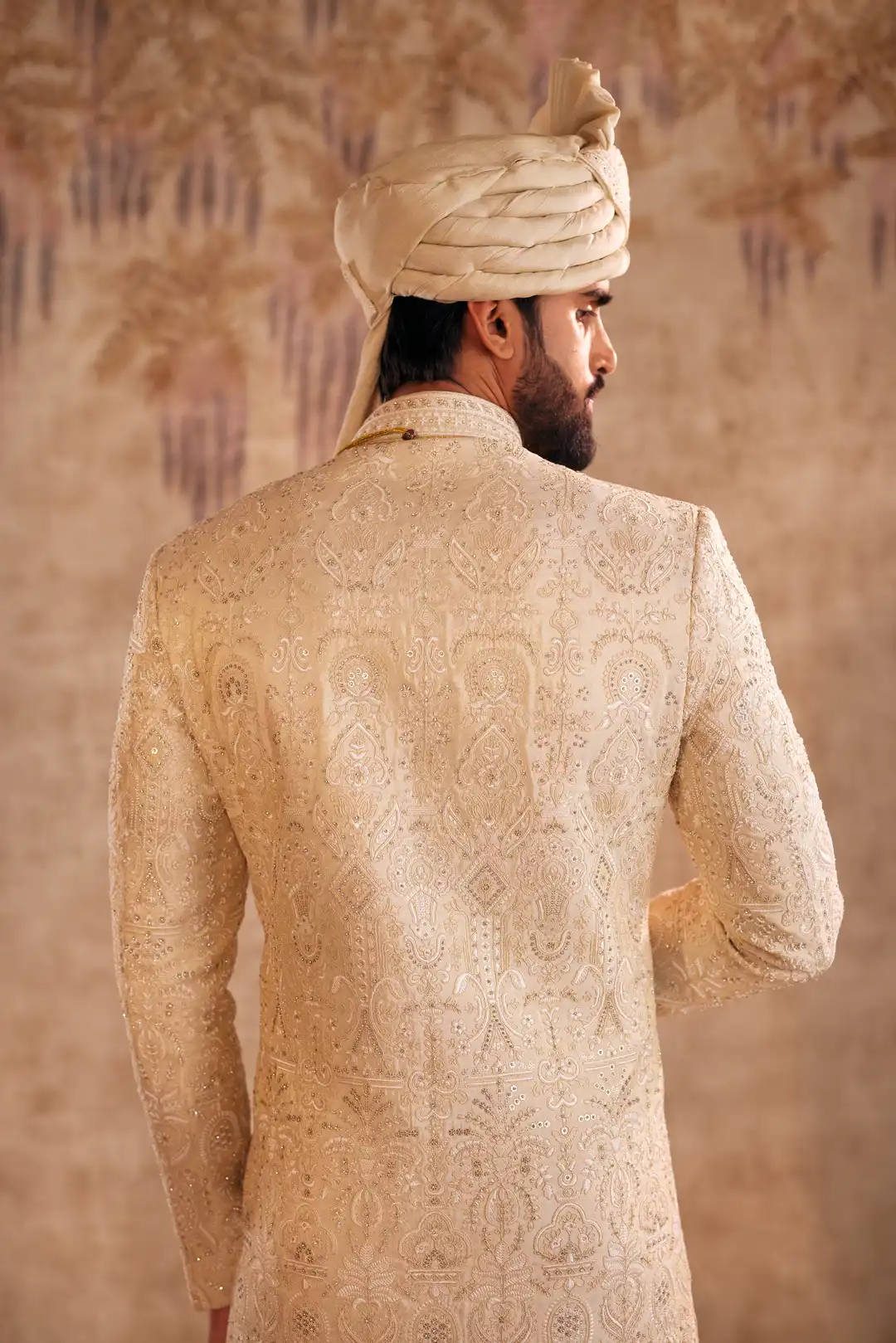 Gold Sherwani with floral work - Image 7