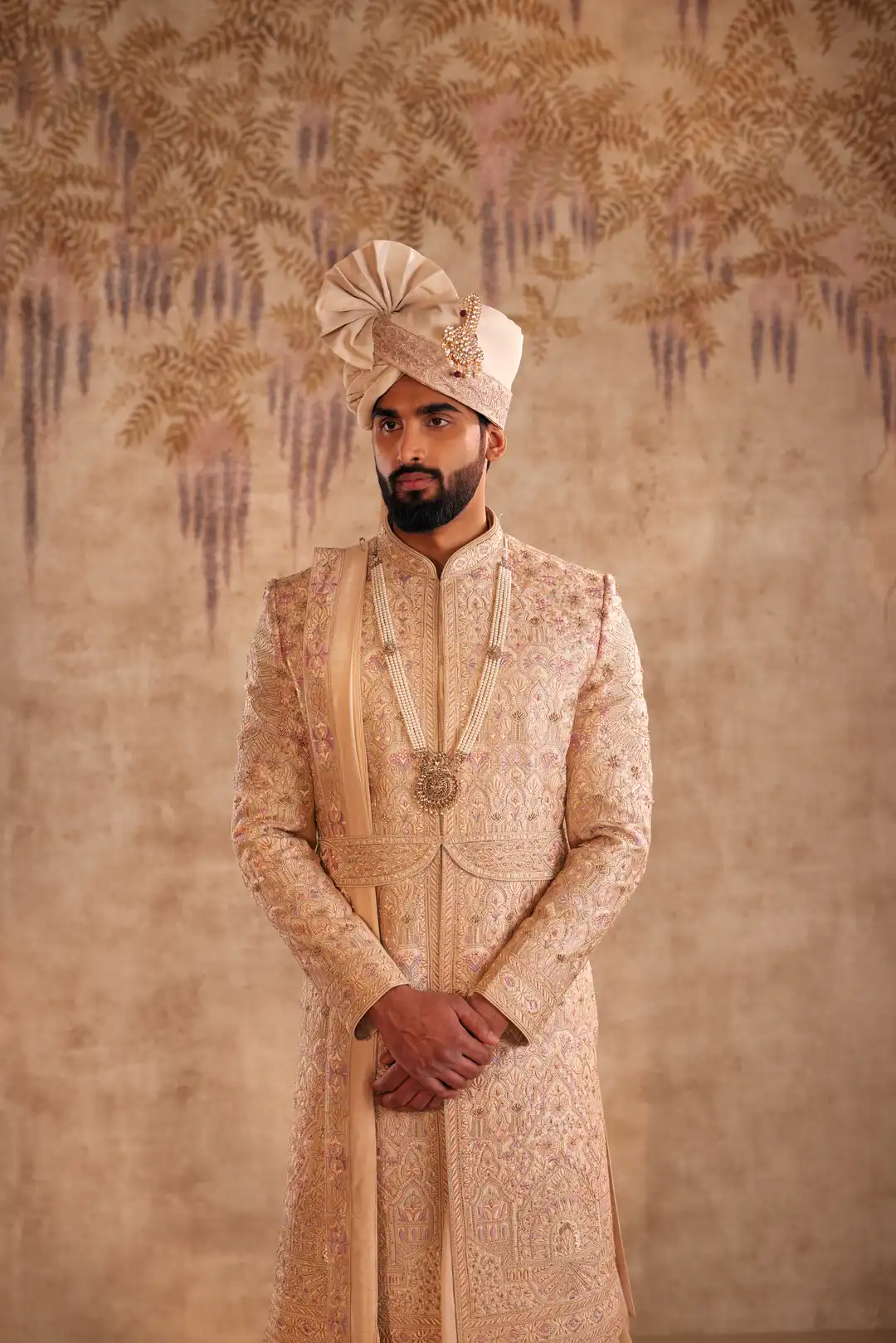 Gold Sherwani with multicolor thread work - Image 3