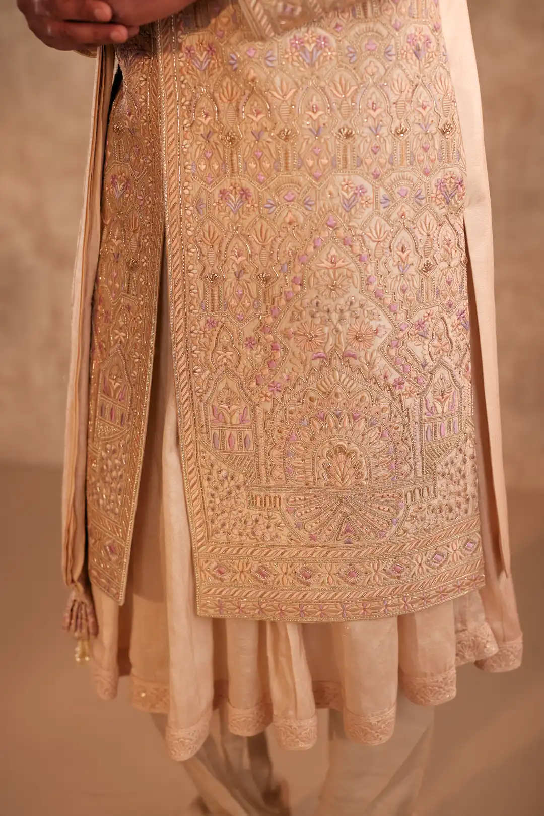Gold Sherwani with multicolor thread work - Image 5