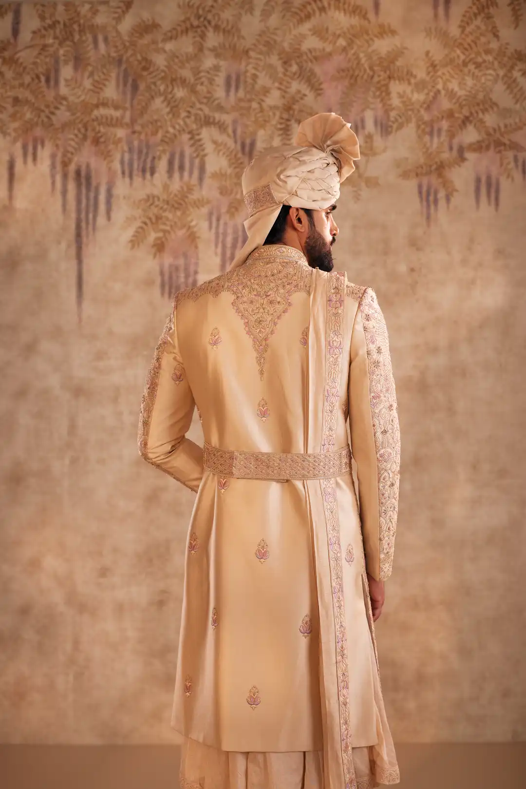 Gold Sherwani with multicolor thread work - Image 7