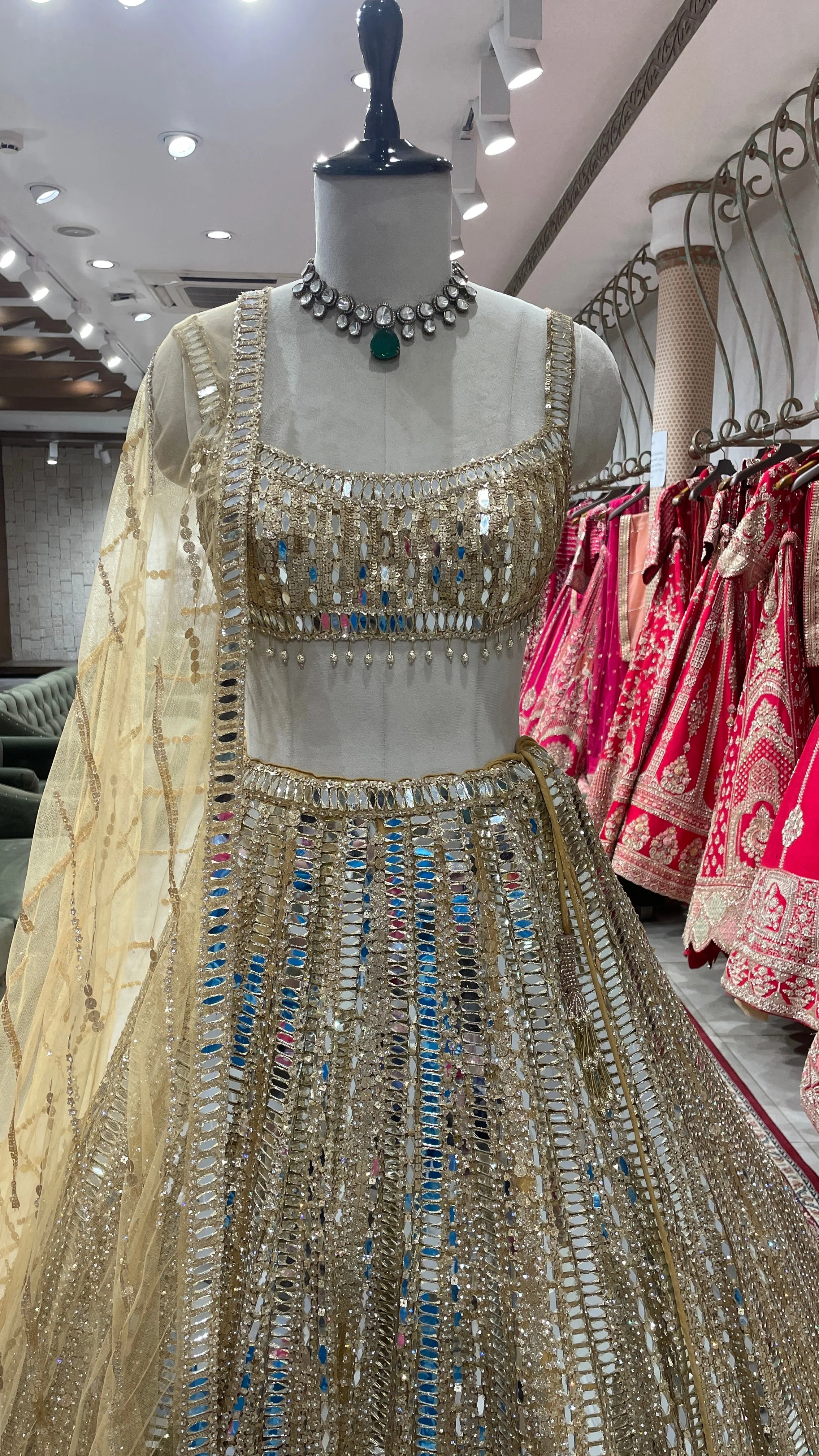 Golden mirrorwork lehenga - Image 2
