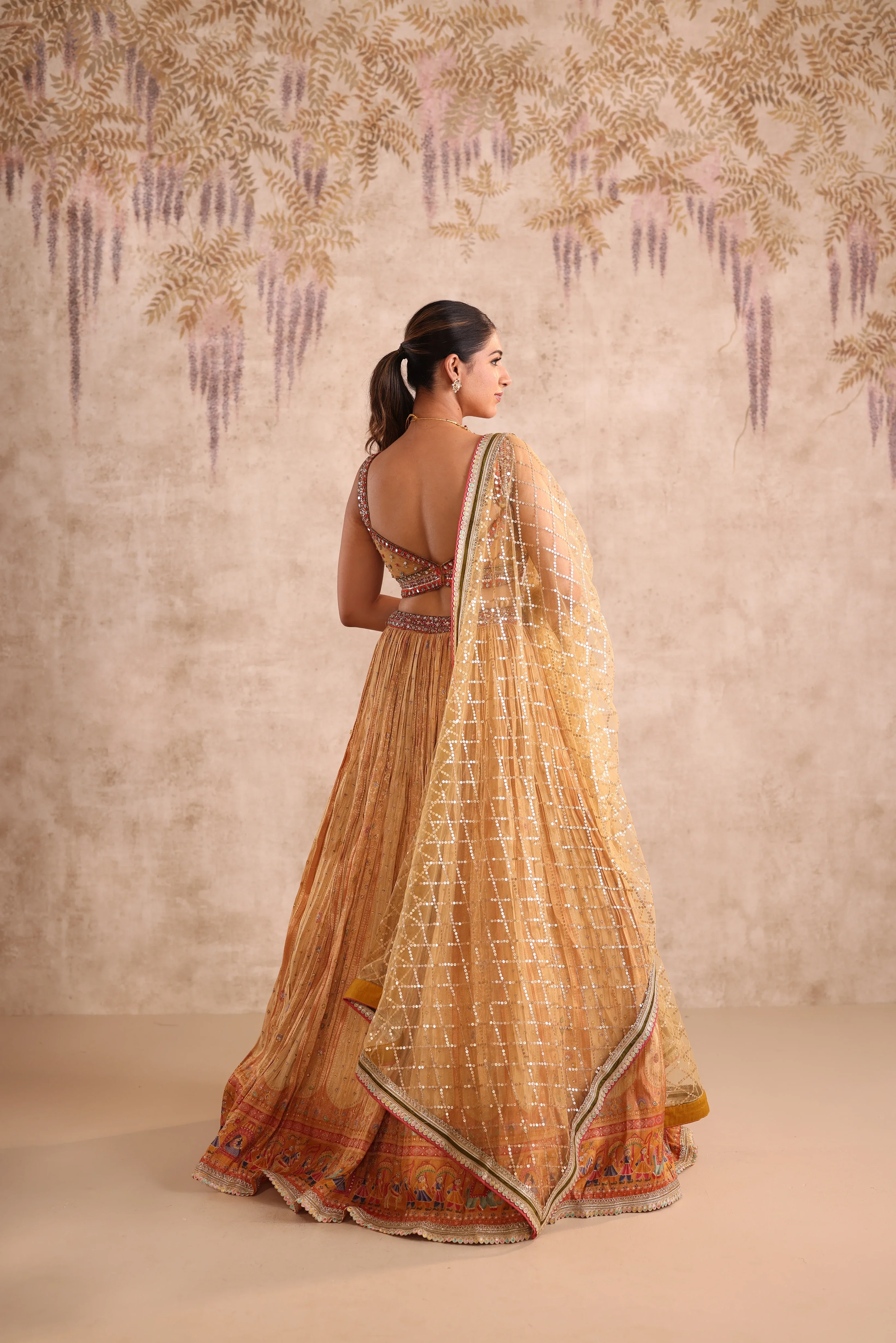 Golden Sequin Embroidered Party Wear Lehenga - Image 4