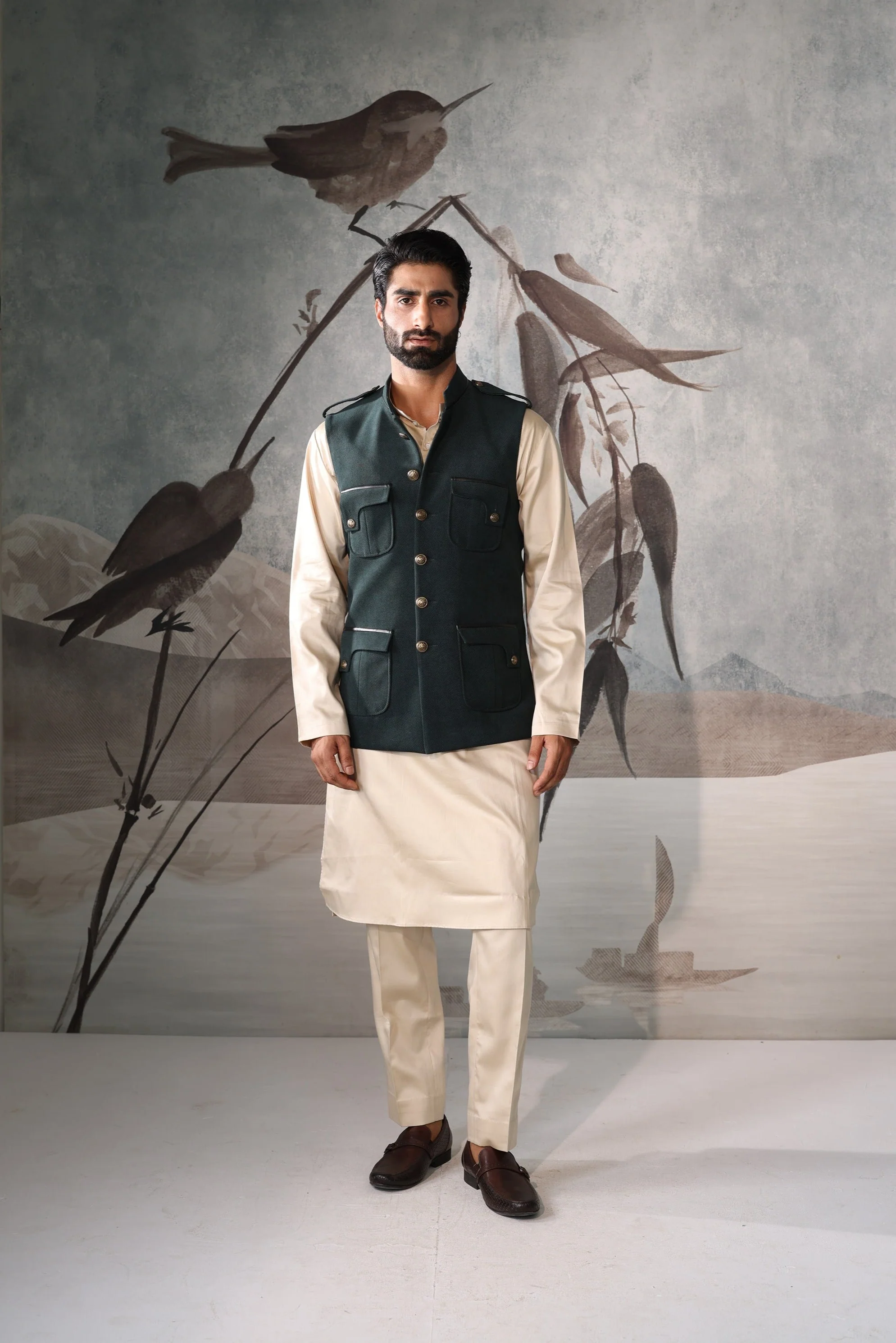 Green 4 pocket sadri set - Image 3