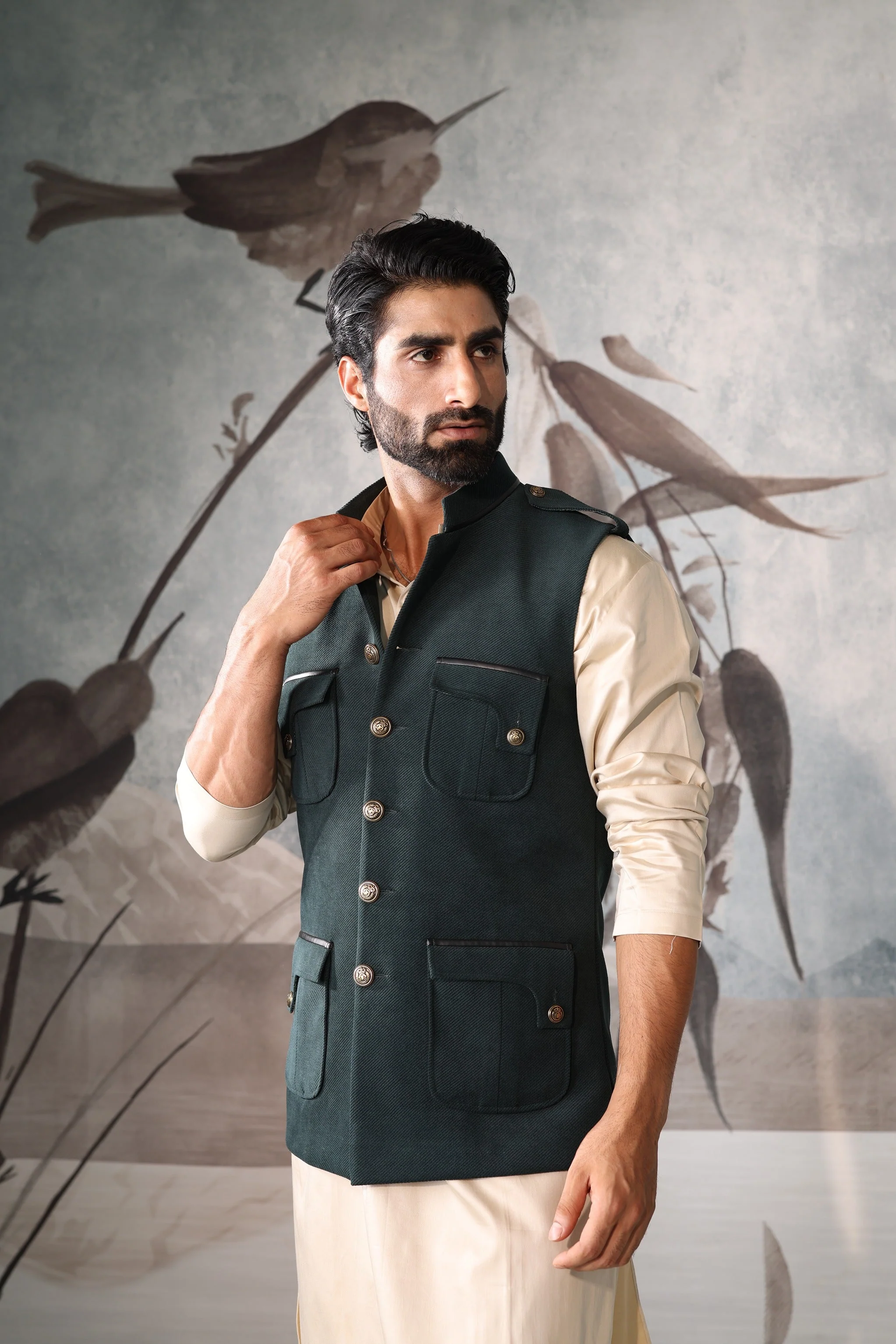 Green 4 pocket sadri set - Image 4