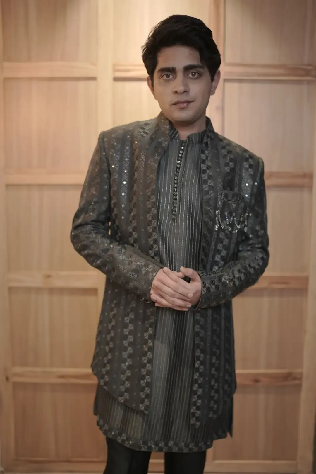 Green Embellished Indo-western set - Image 2