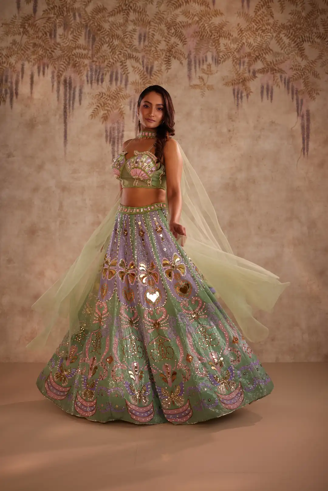 Green heart embroidered lehenga - Image 2