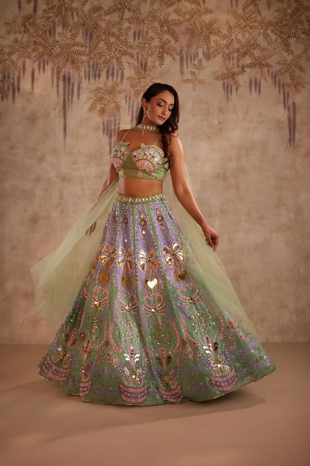Green heart embroidered lehenga - Image 3