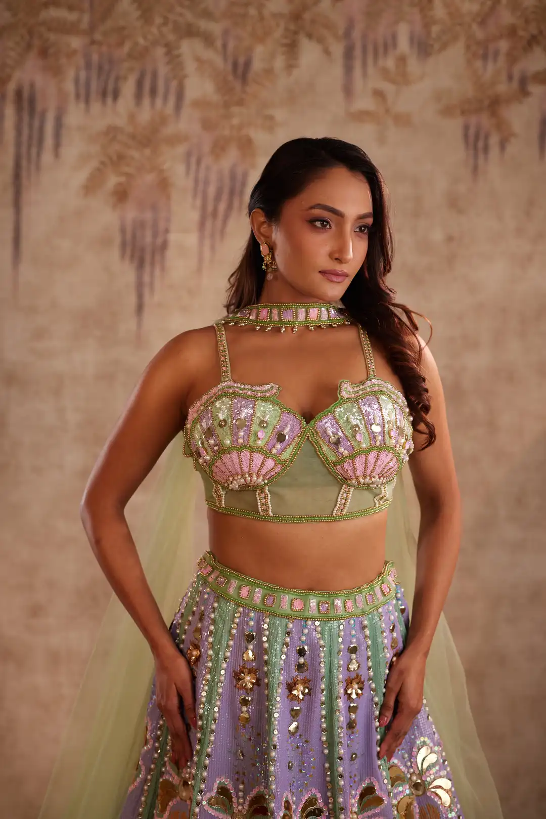 Green heart embroidered lehenga - Image 4