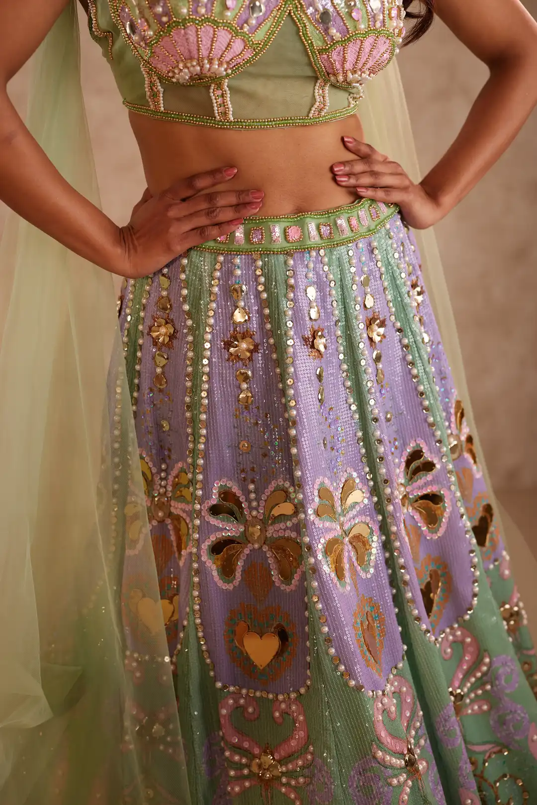 Green heart embroidered lehenga - Image 5
