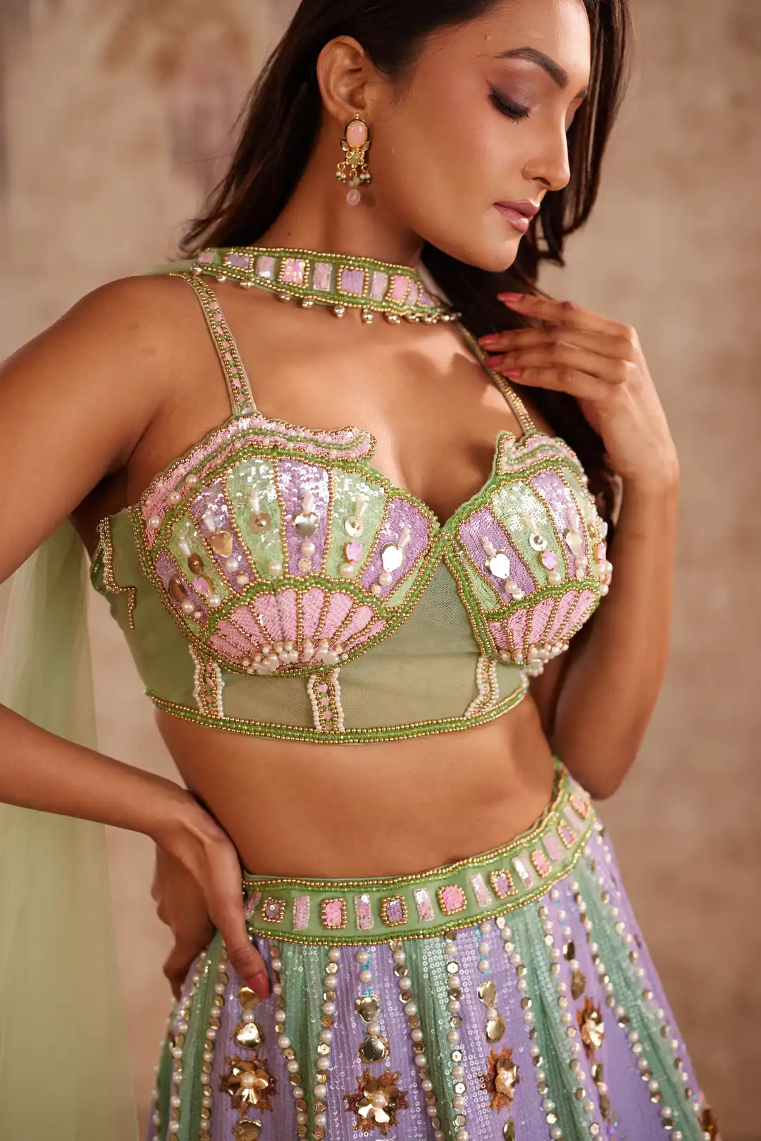 Green heart embroidered lehenga - Image 6