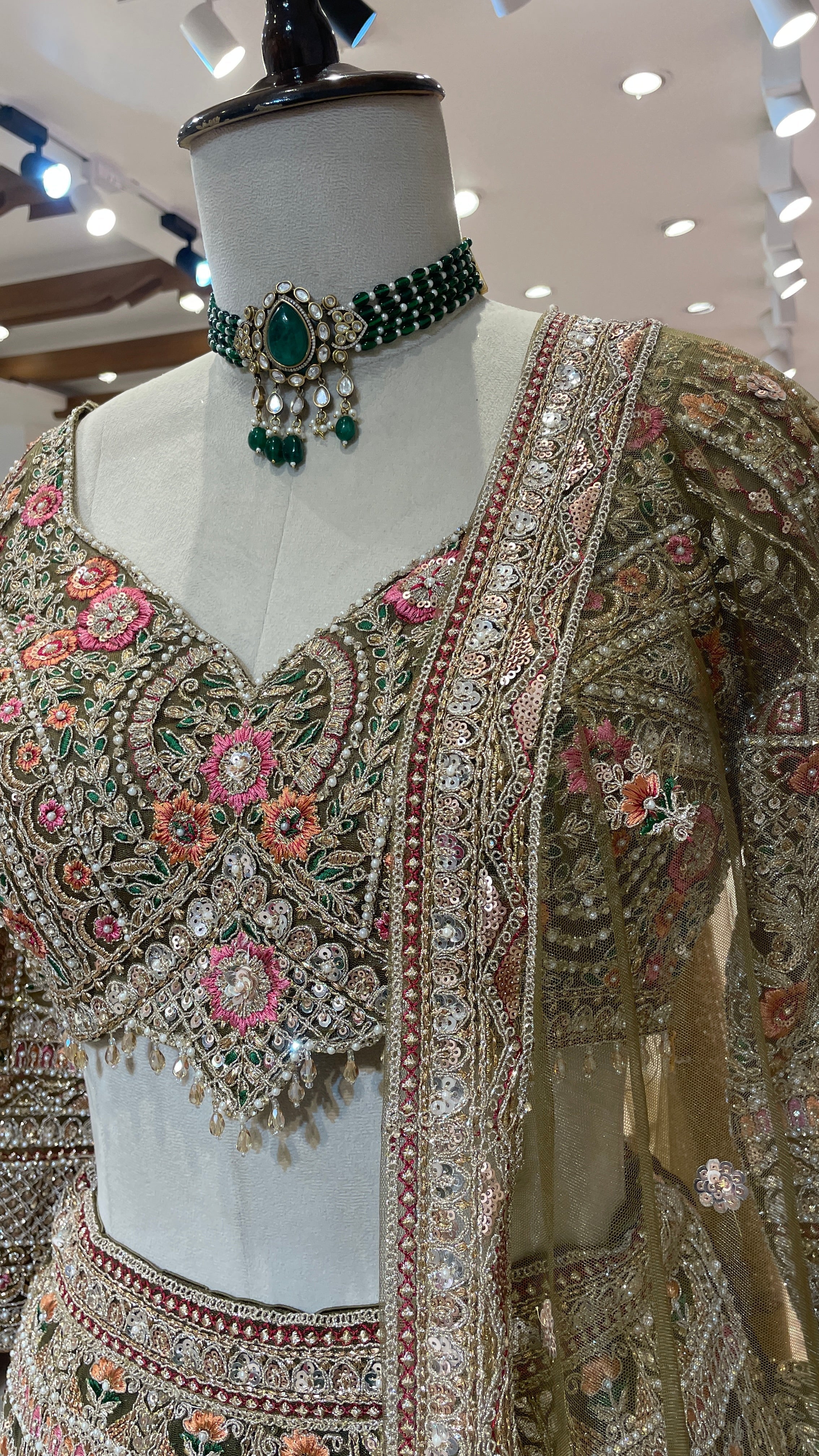 Green lehenga with multicolour threadwork and embellishments - Image 2