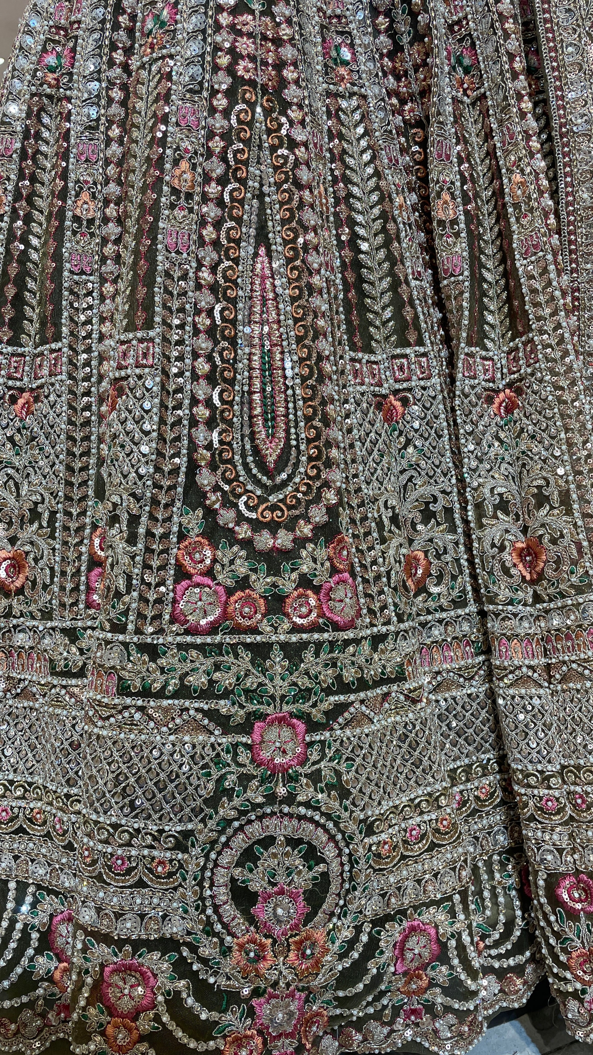 Green lehenga with multicolour threadwork and embellishments - Image 3