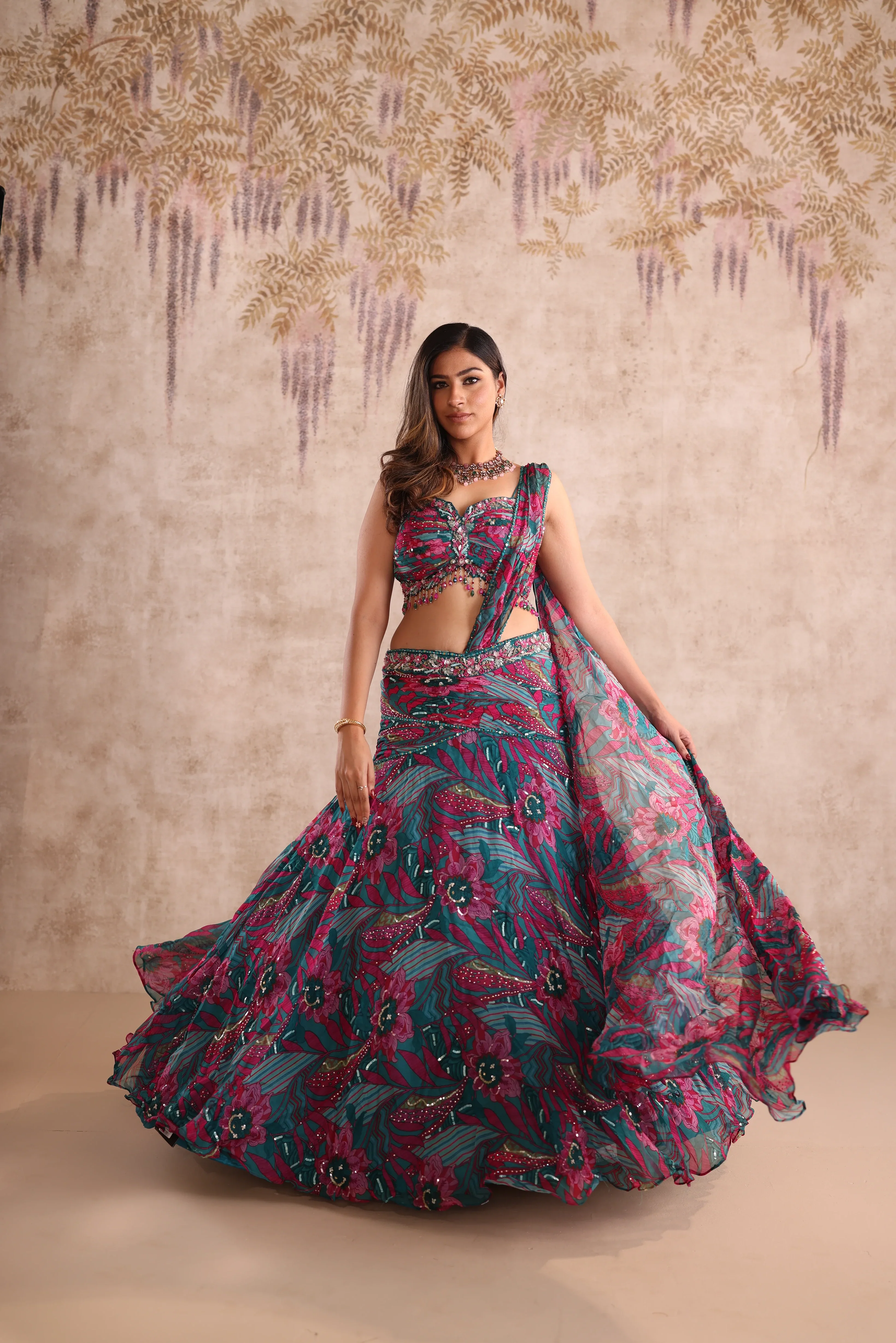 Green Multi-Color Embroidered Lehenga - Image 5