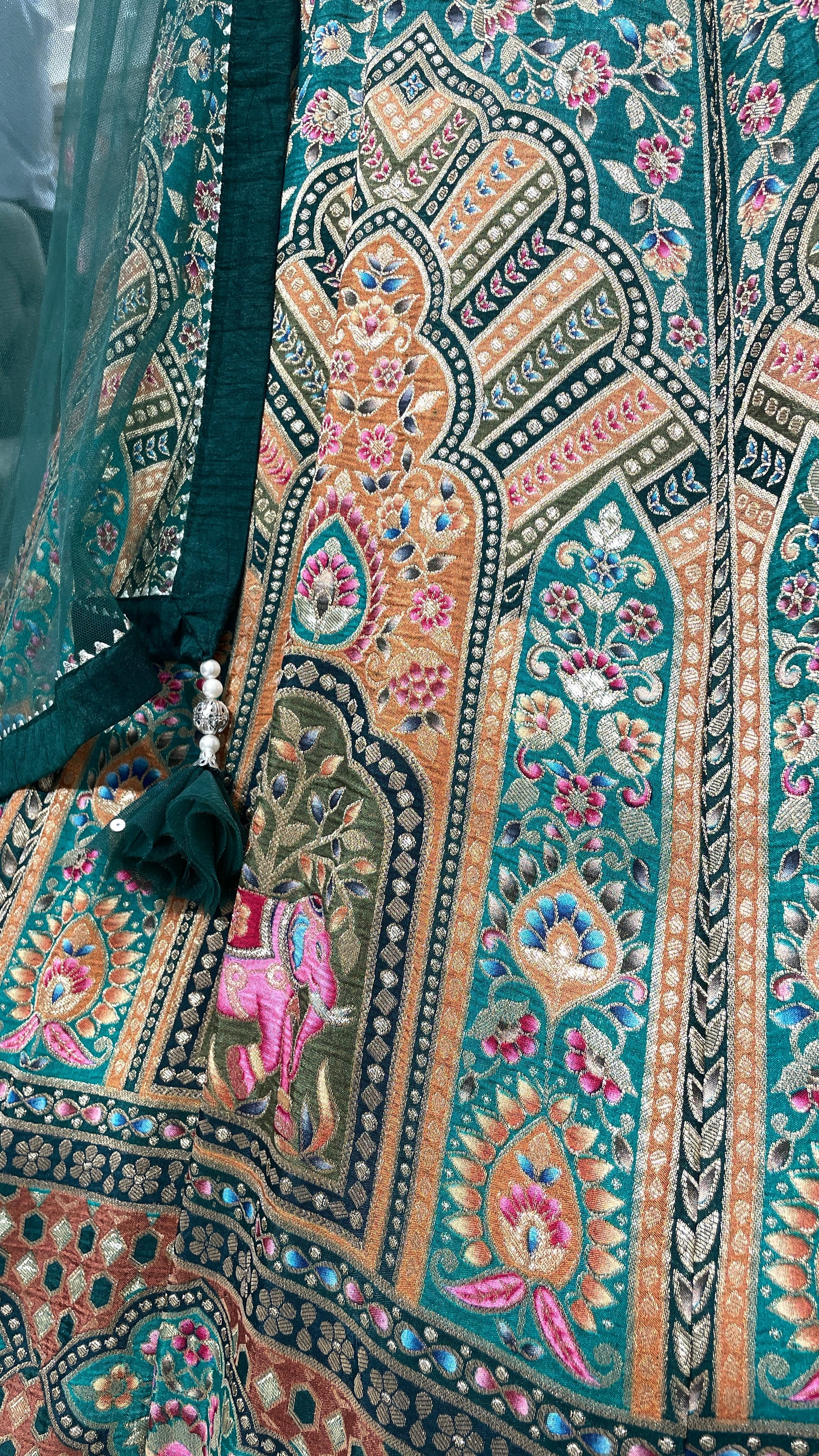 Green multicolour threadwork Georgette lehenga - Image 2