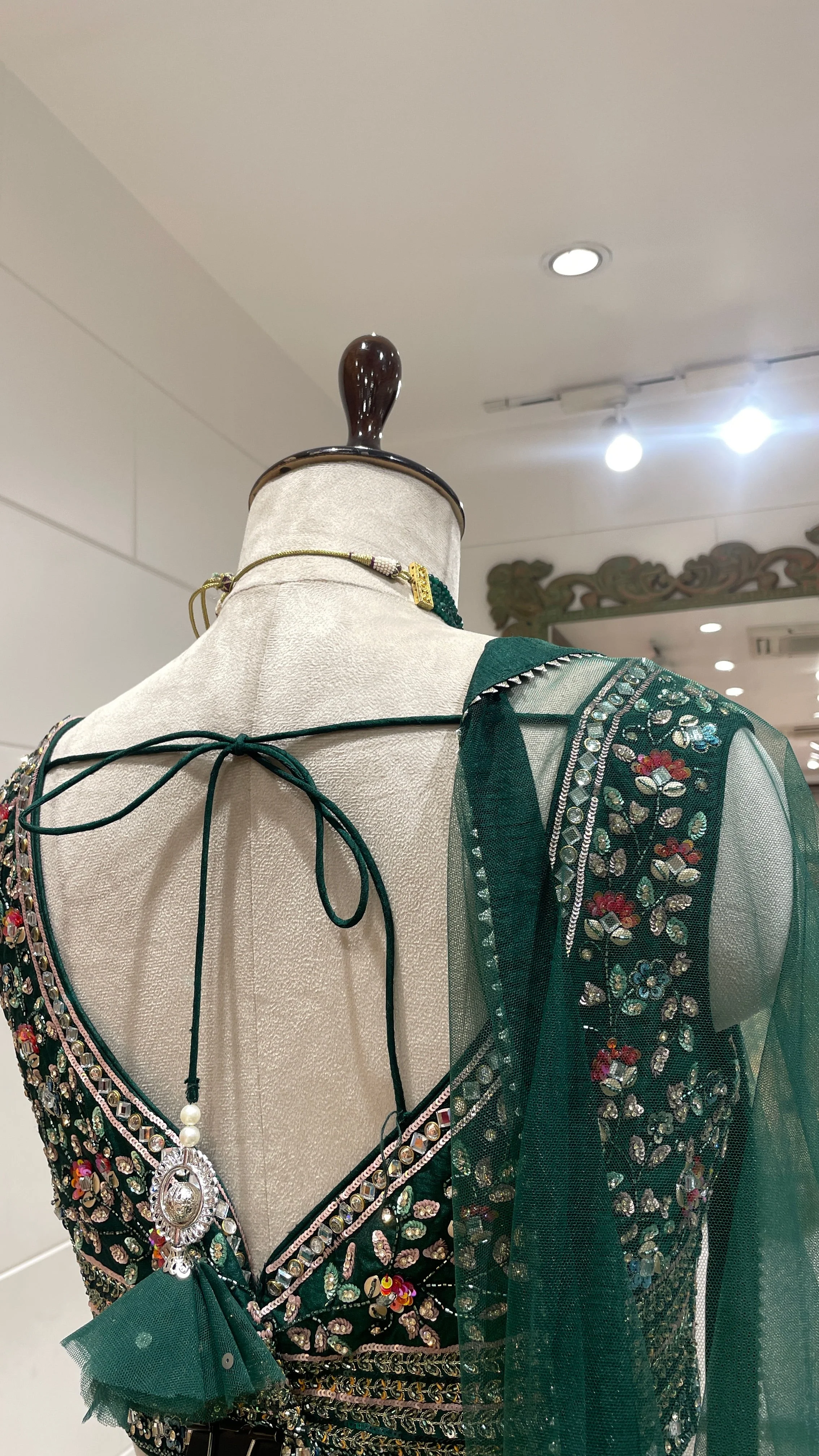 Green multicolour threadwork Georgette lehenga - Image 3