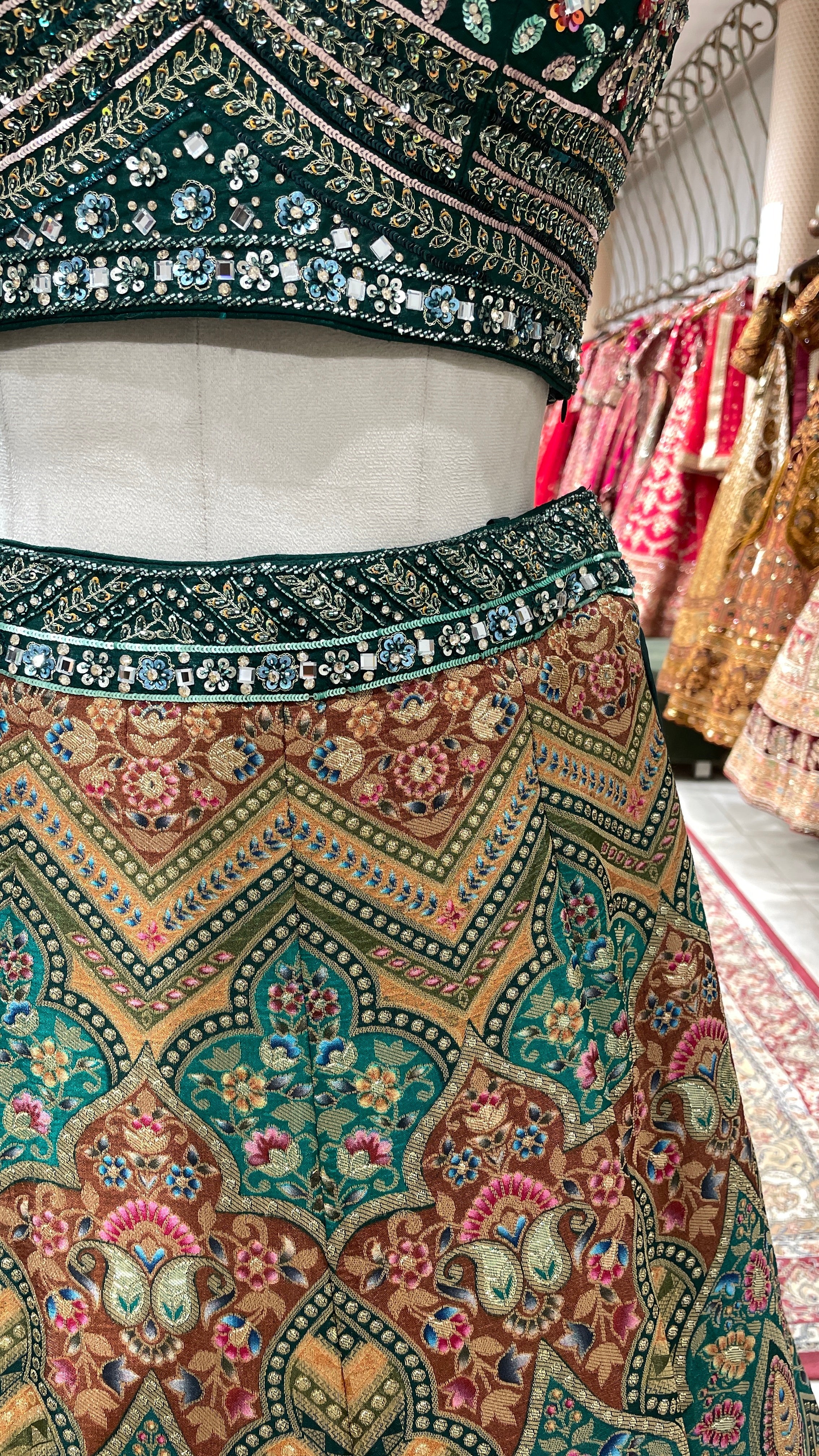 Green multicolour threadwork Georgette lehenga - Image 4