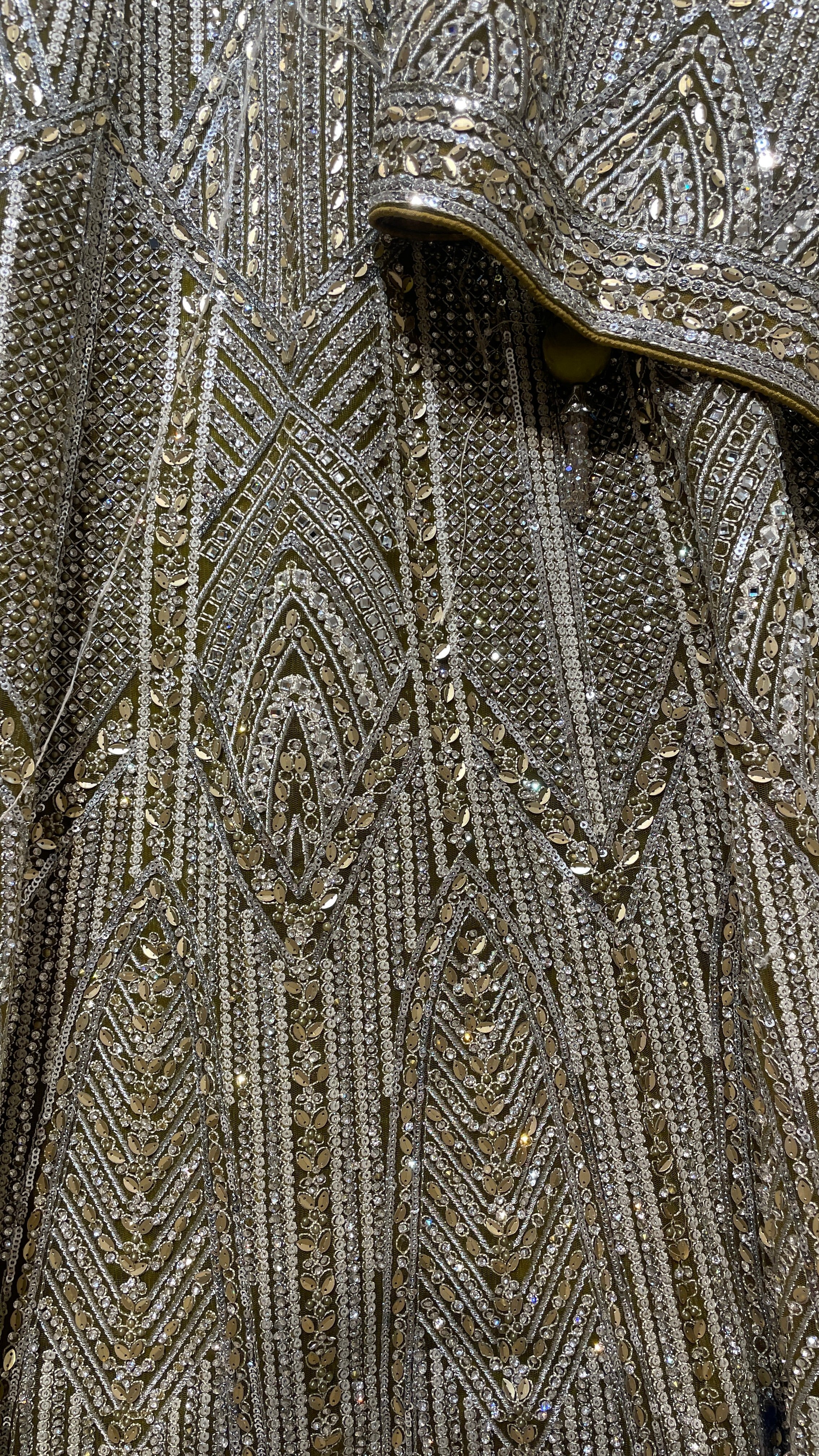 Green net lehenga with silver embellishments - Image 3