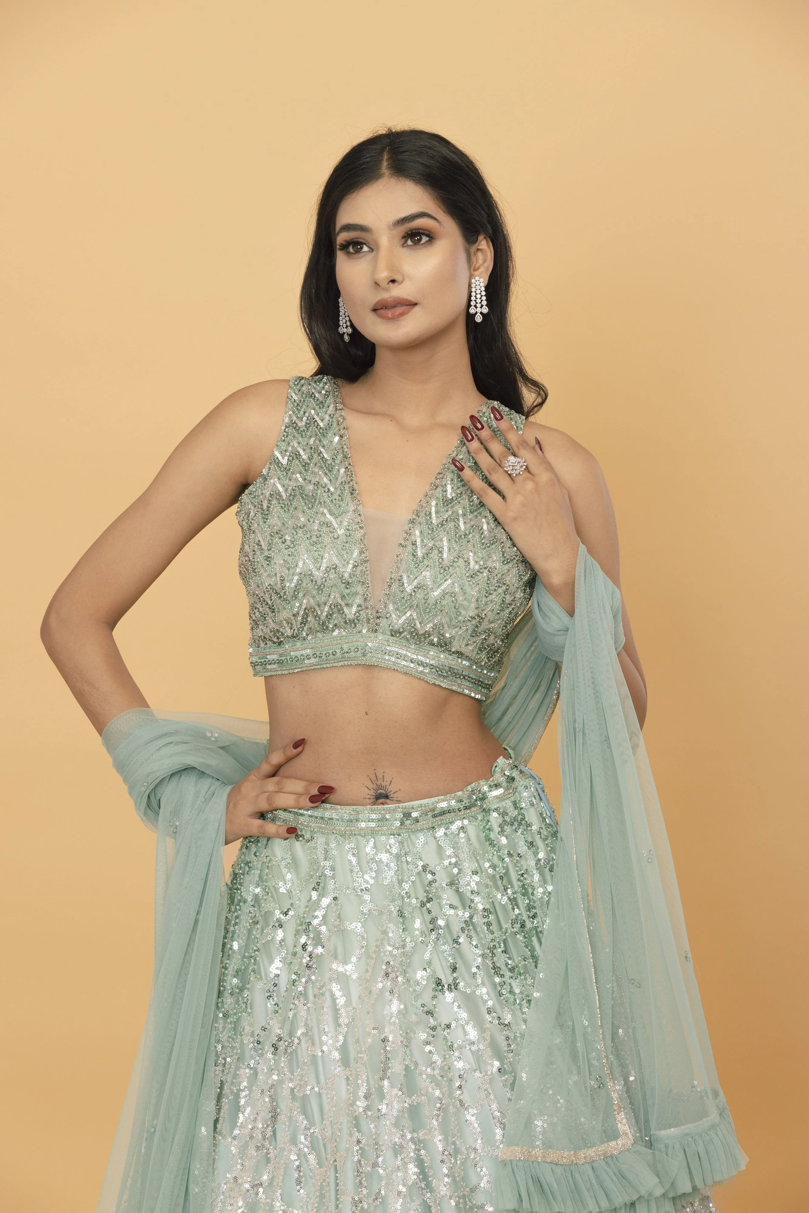 Green Ombre lehenga with sequin embellishment - Image 3