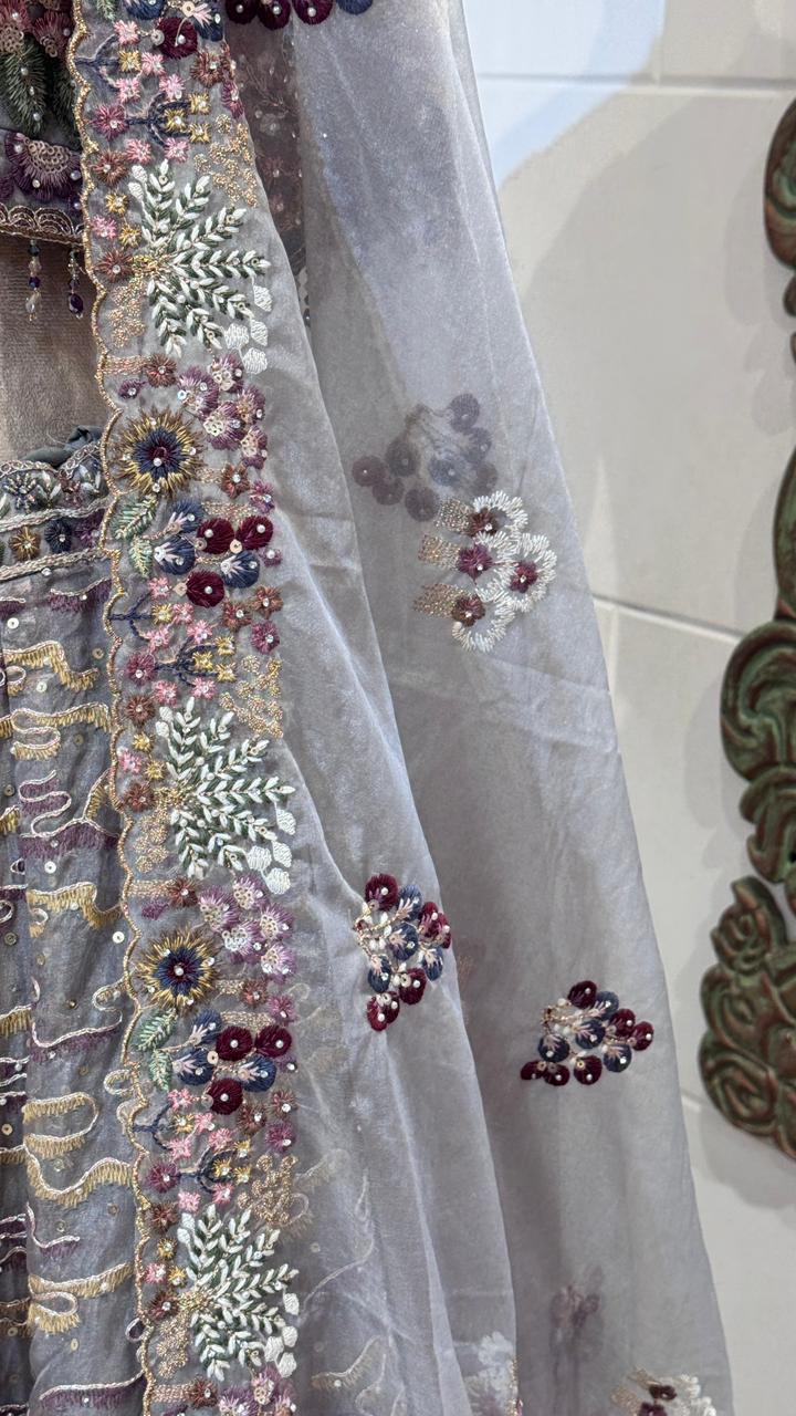 Grey floral lehenga - Image 3