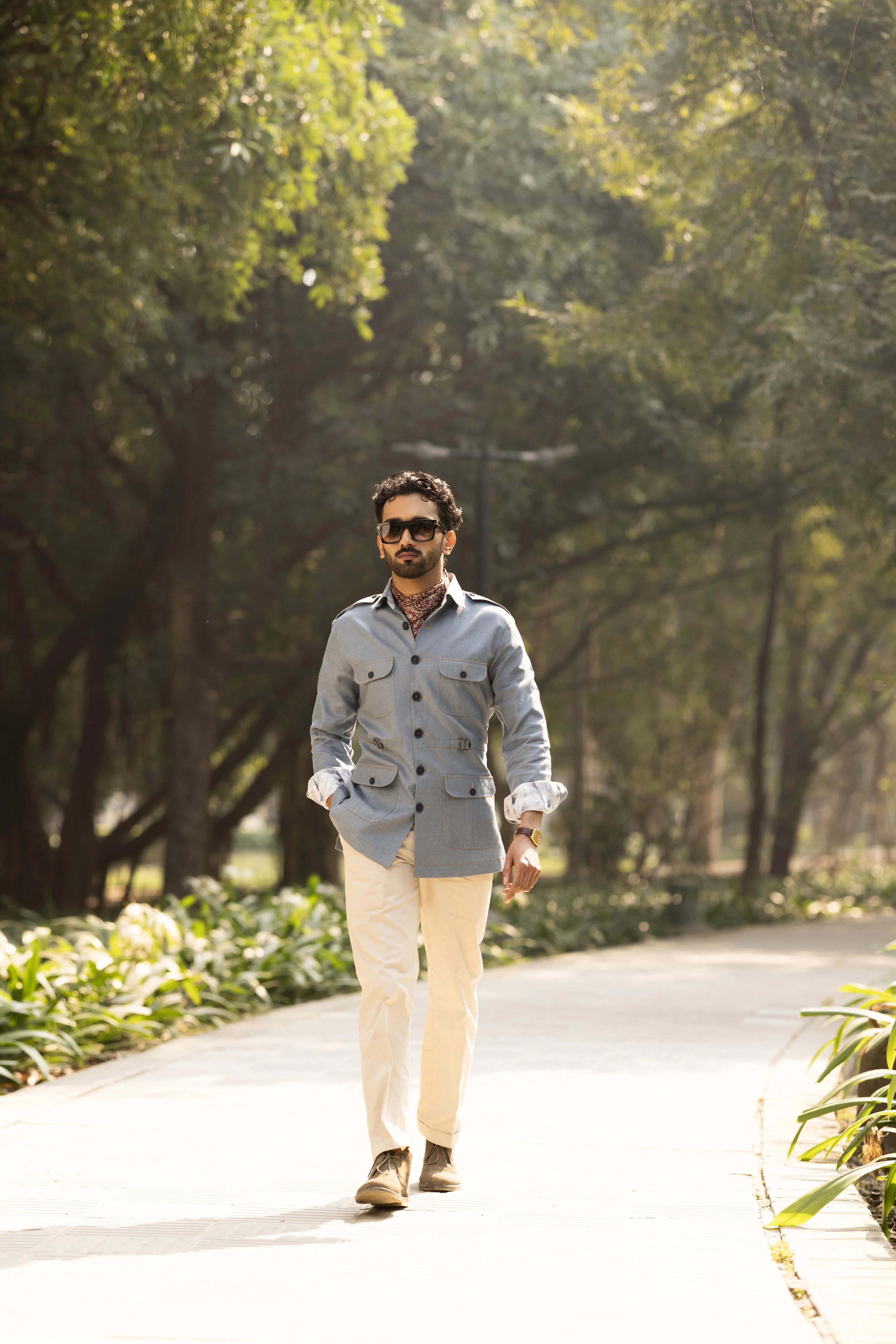 Grey Linen Belt Safari Shirt - Image 2