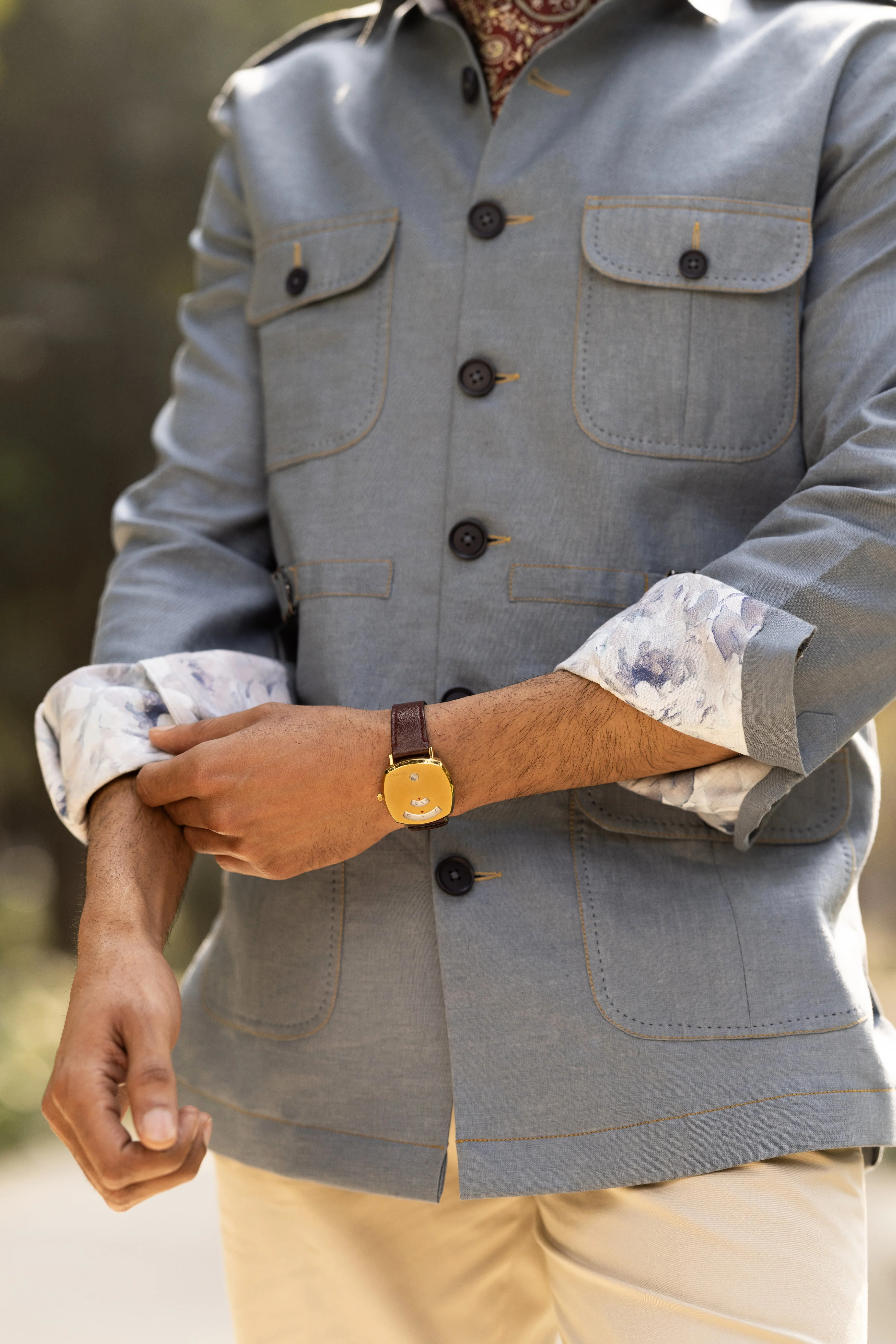 Grey Linen Belt Safari Shirt - Image 3