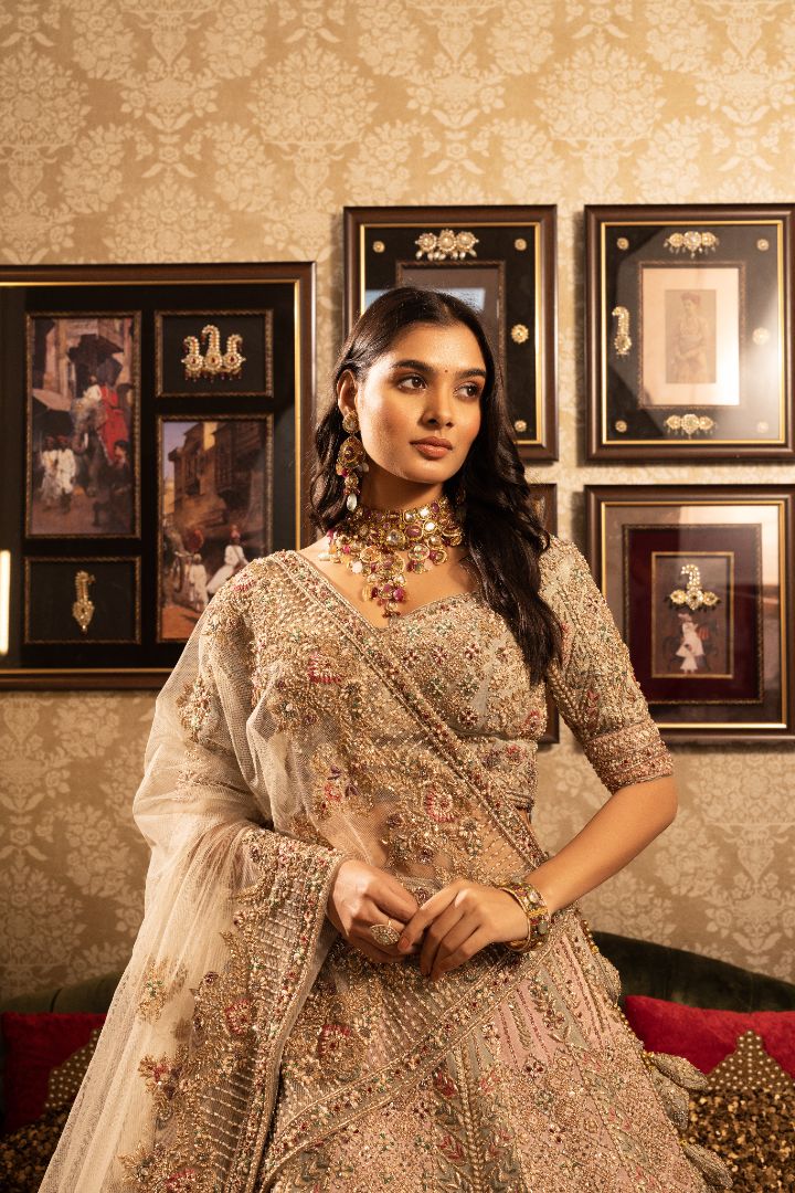 Grey Multicolour Bridal Lehenga - Image 3