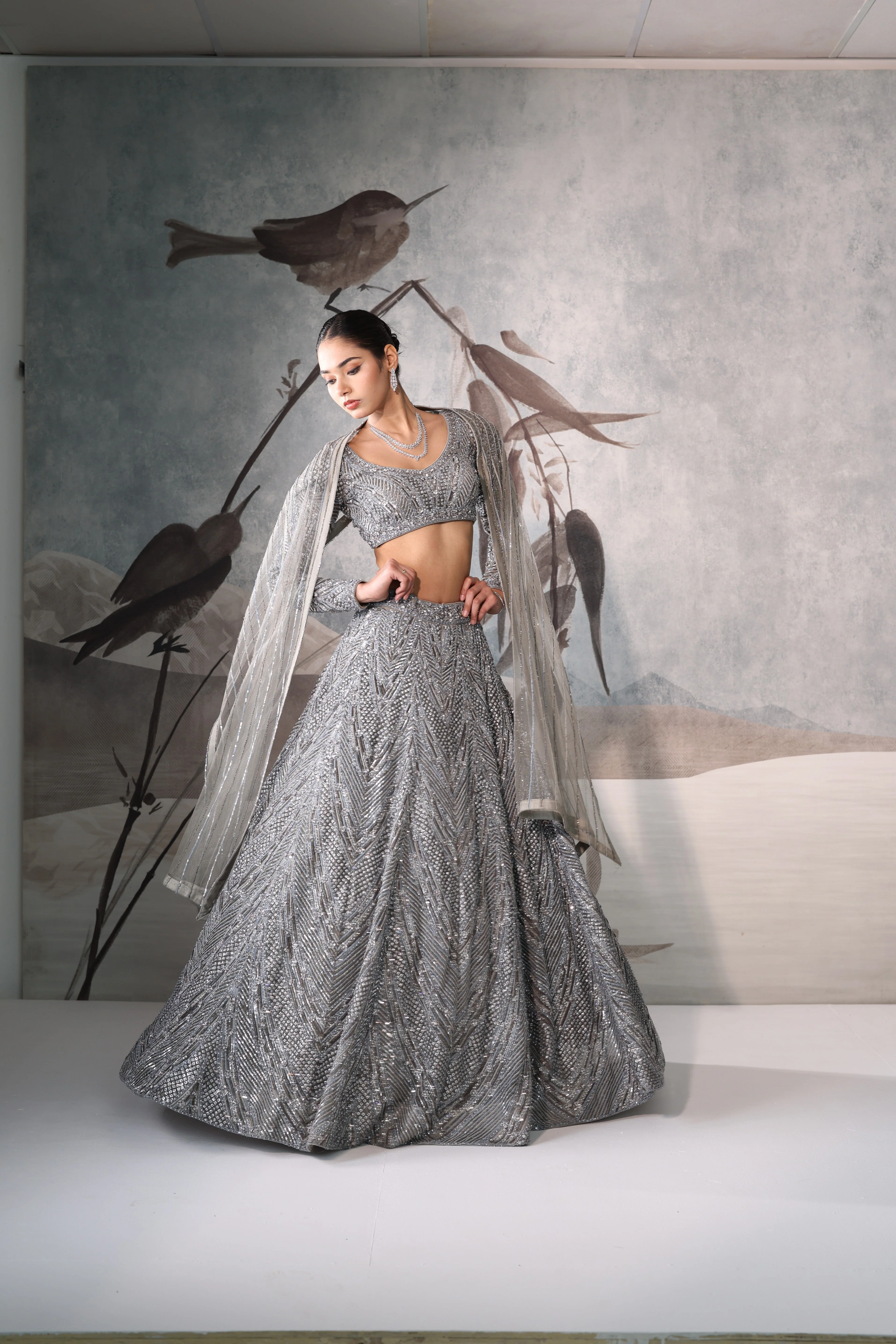 Luxury Grey Designer Bridal Lehenga – Premium Reception & Wedding Couture - Image 2