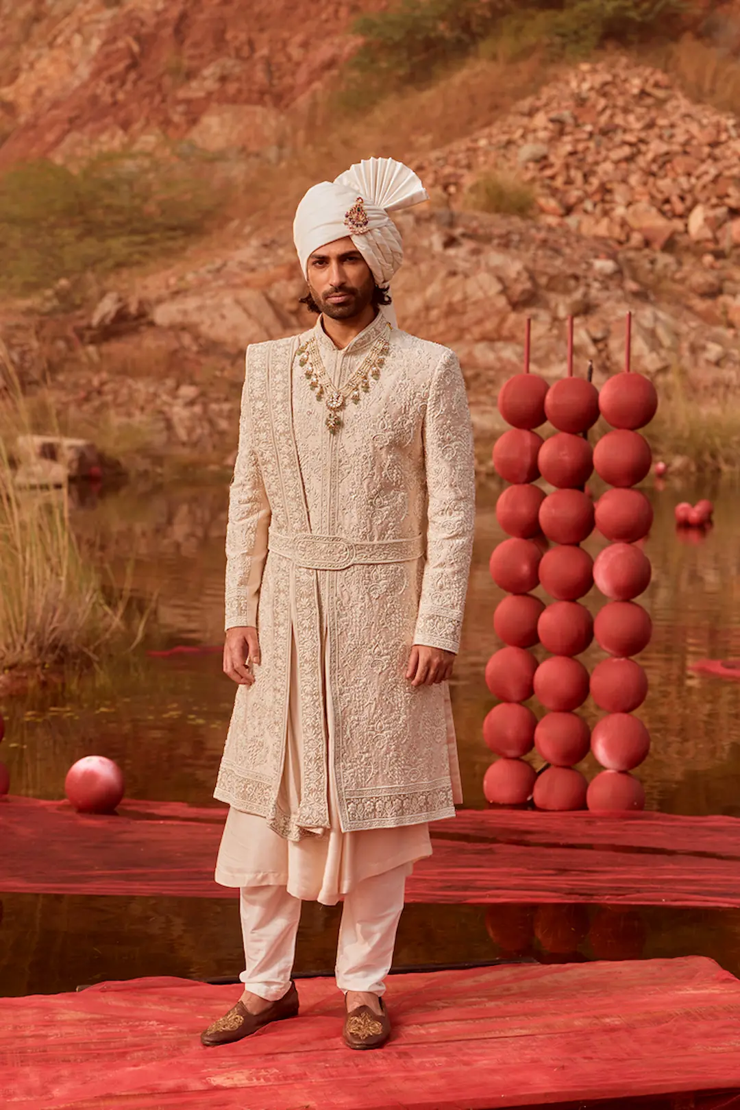 Off White Silk Sherwani with heavy hand embroidery - Image 3