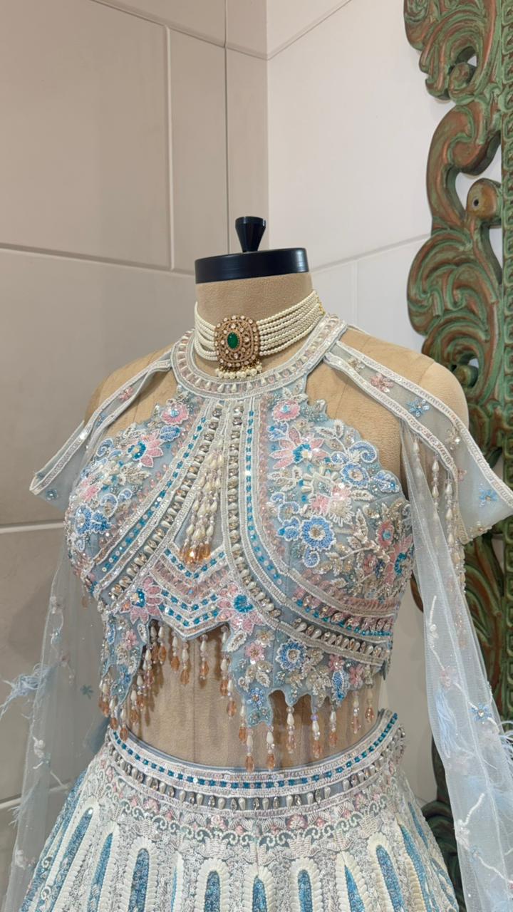 Ice Blue Embellished Lehenga - Image 2