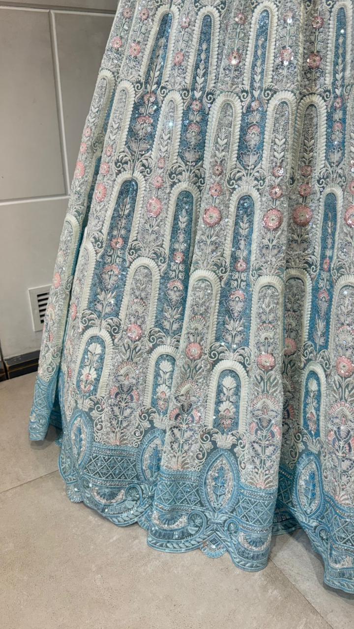 Ice Blue Embellished Lehenga - Image 3