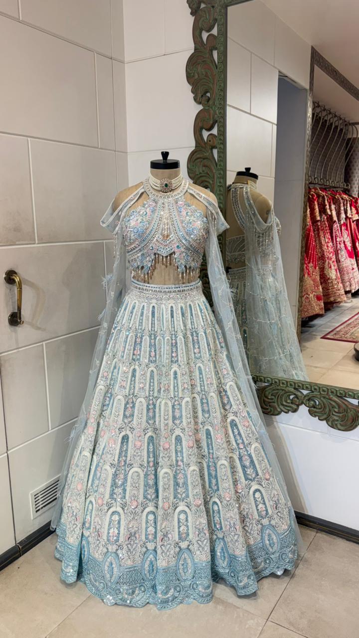 Ice Blue Embellished Lehenga - Image 4
