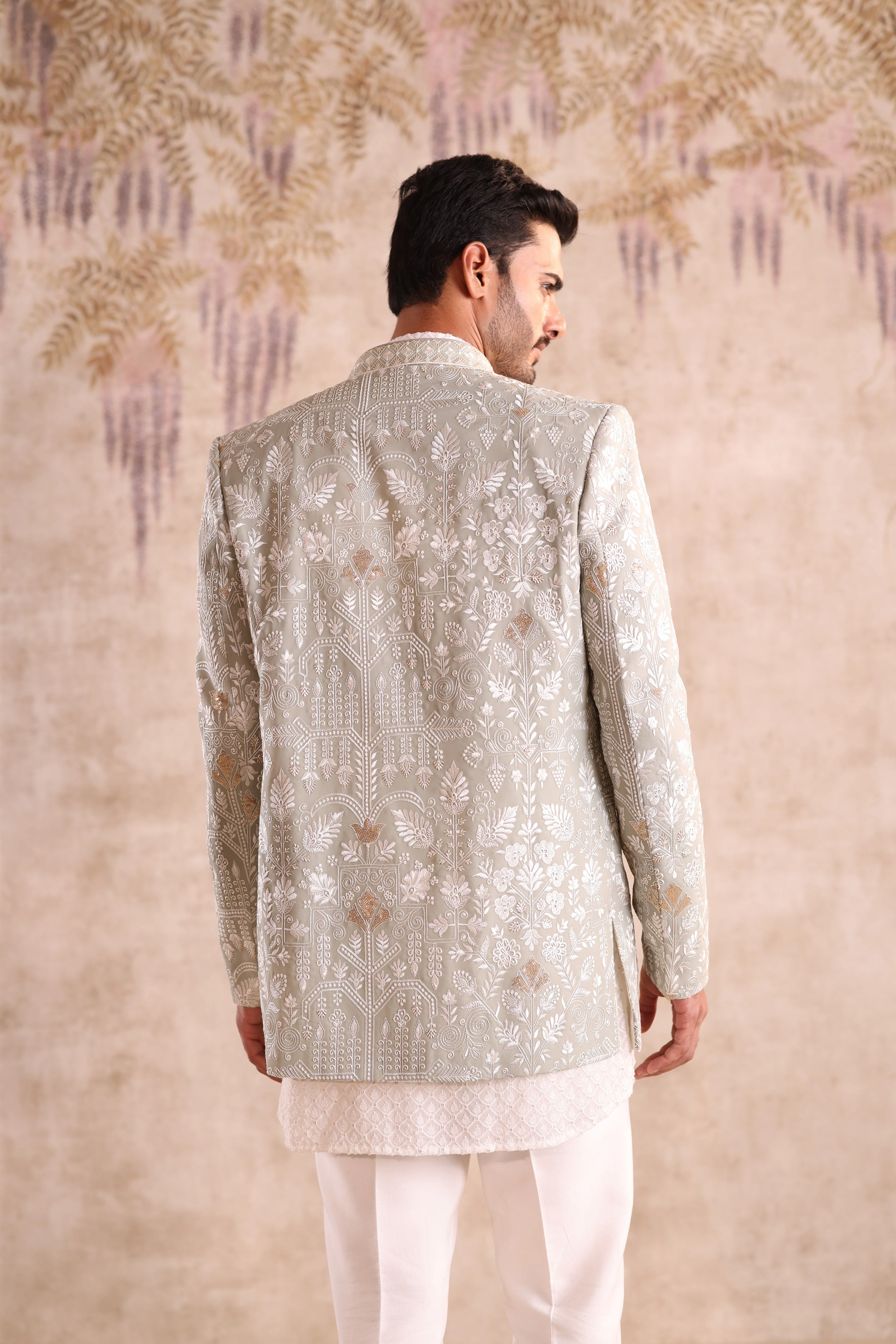 Pista green colour embroidered indo western with georgette kurta - Image 4