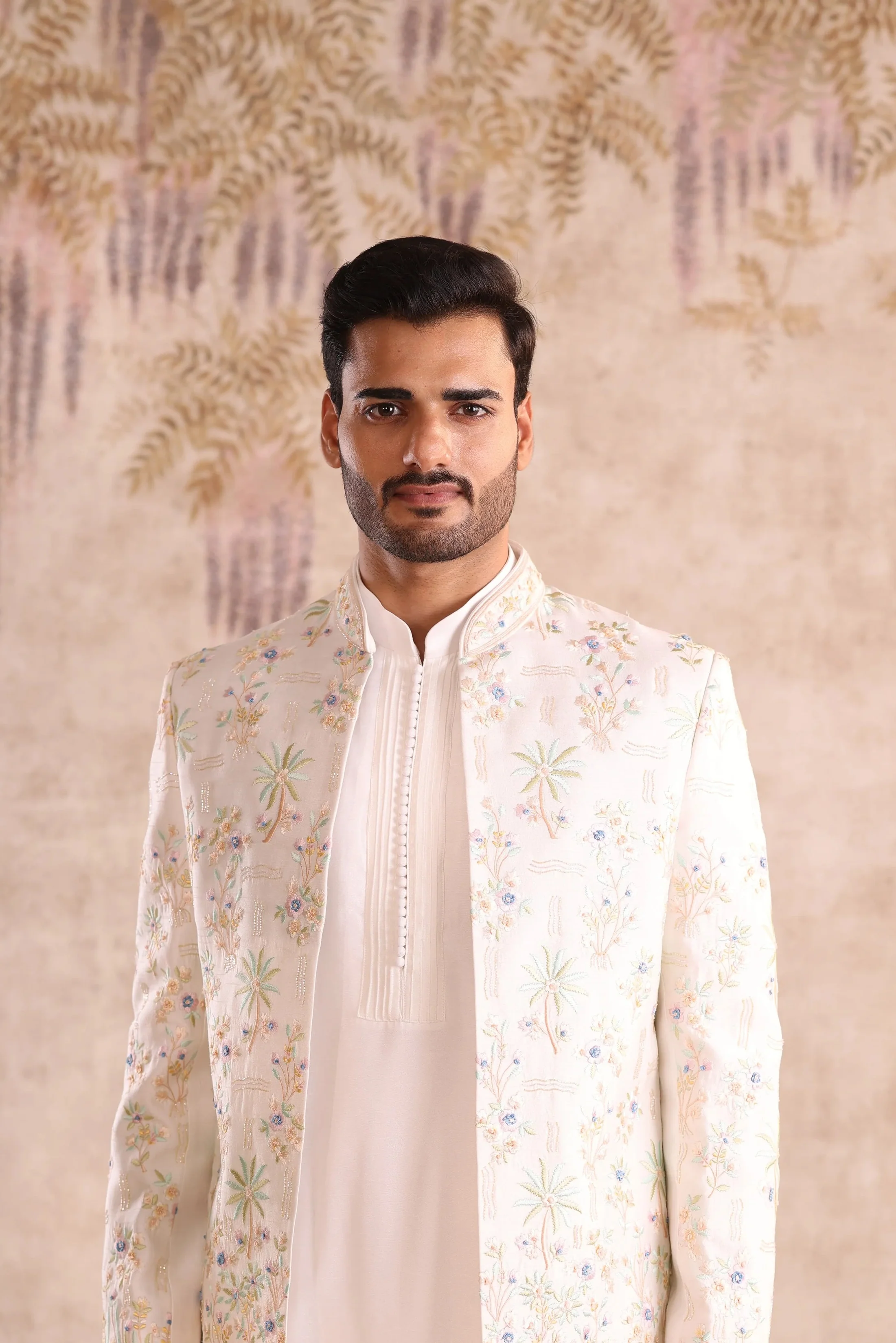 White machine embroidered indo western with kurta - Image 3