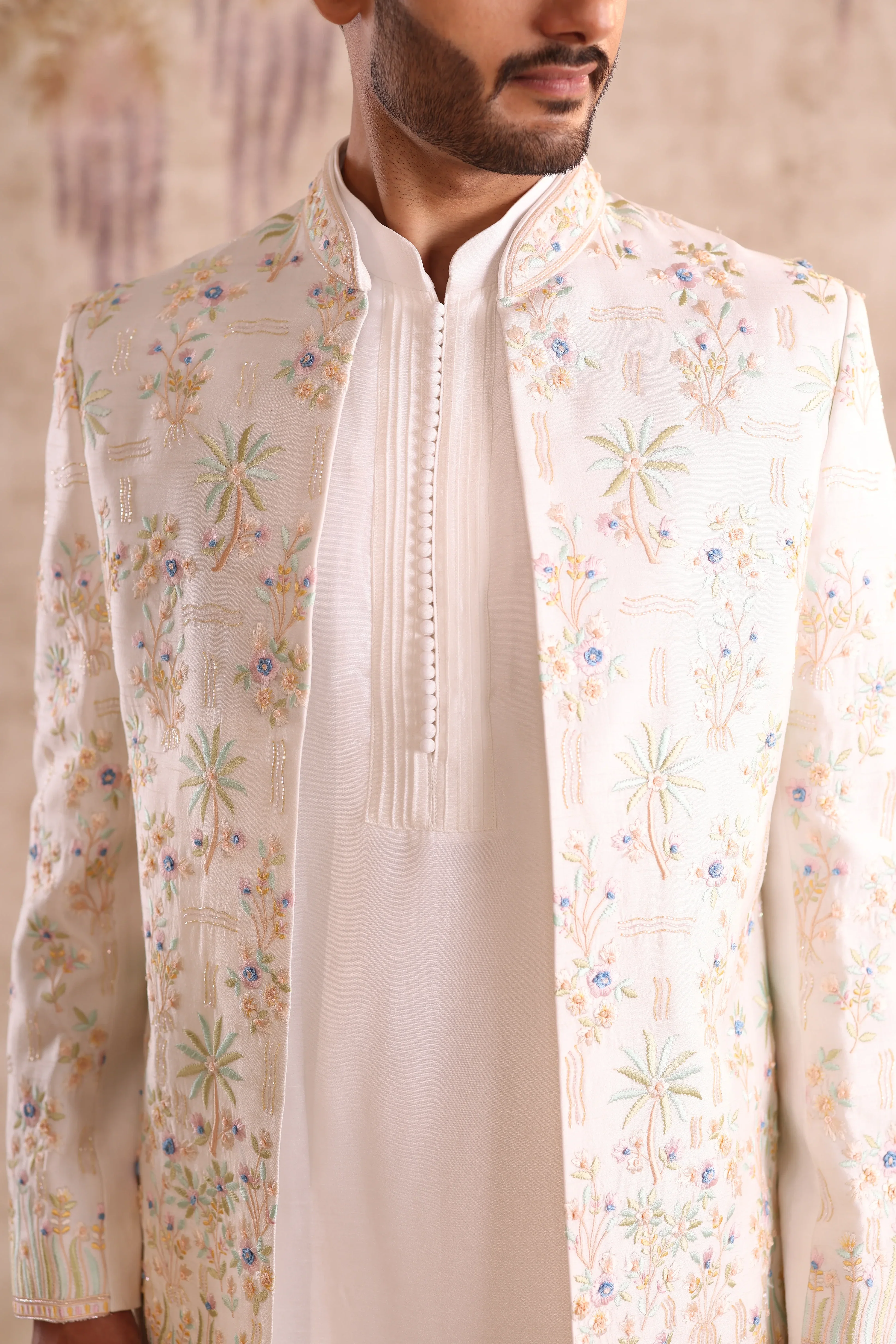 White machine embroidered indo western with kurta - Image 4
