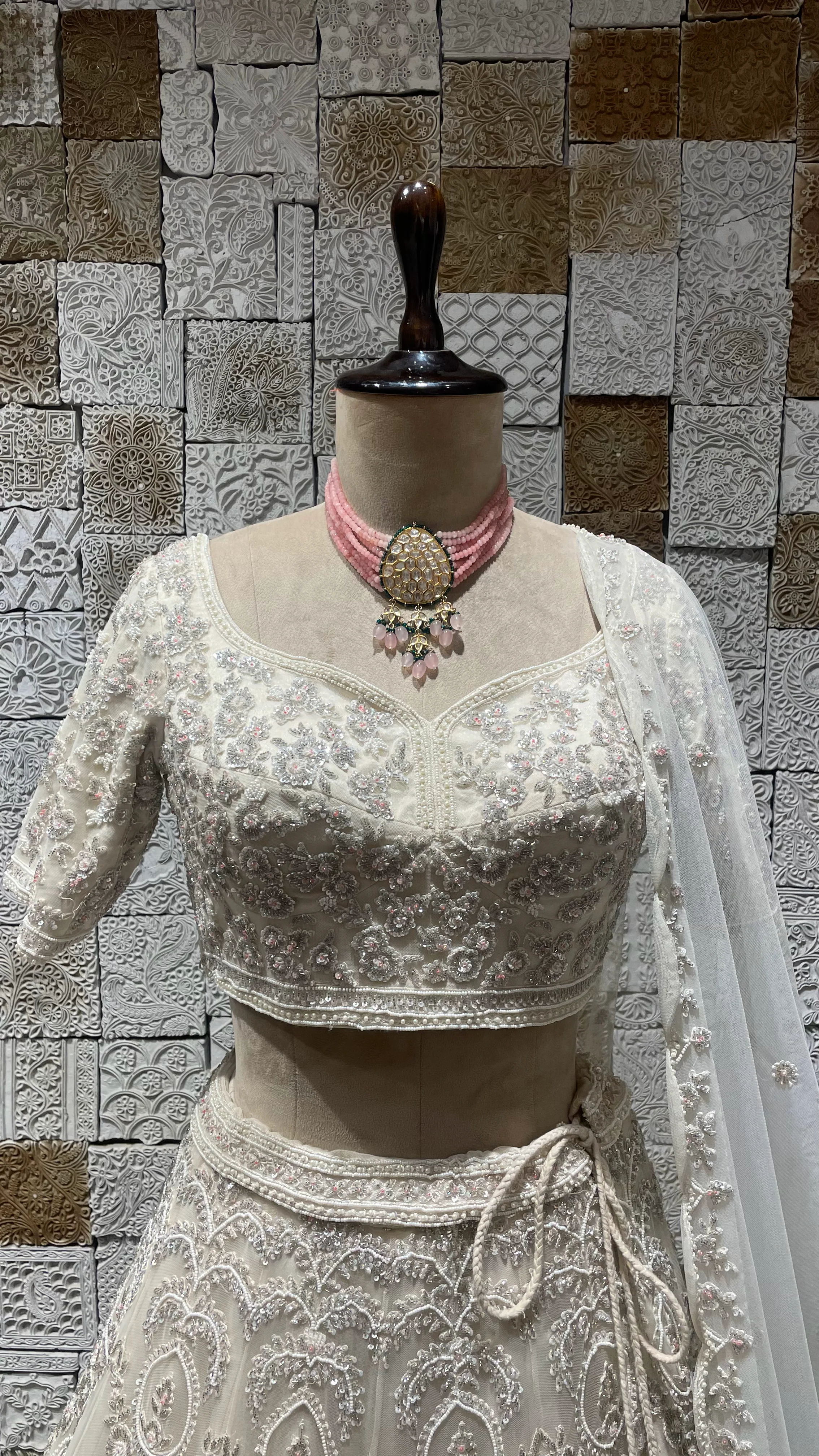 Ivory handwork embellished lehenga with cutdana and heavy latkans - Image 2