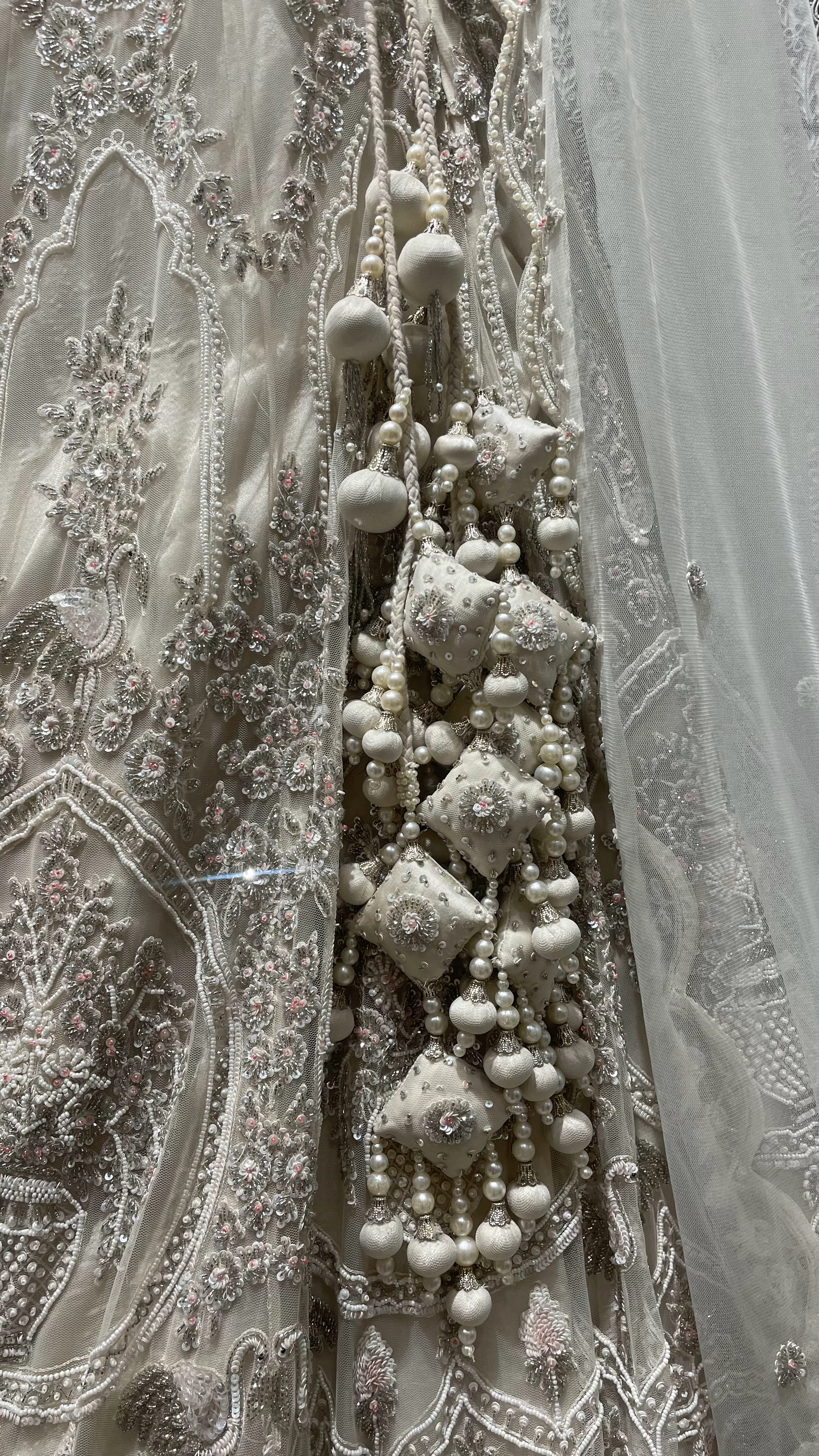 Ivory handwork embellished lehenga with cutdana and heavy latkans - Image 3
