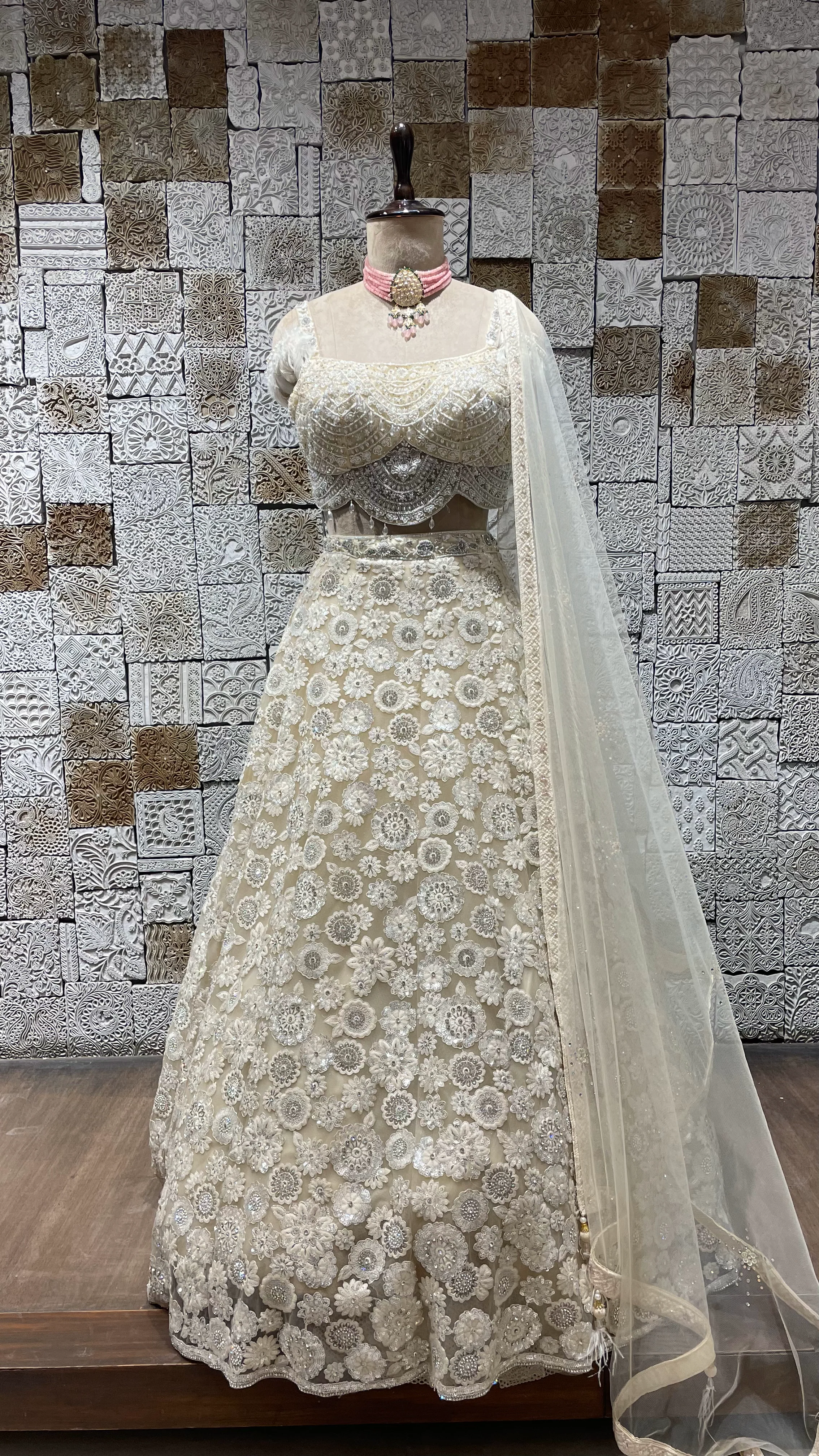 Ivory handwork embellished lehenga with cutdana and heavy latkans - Image 4