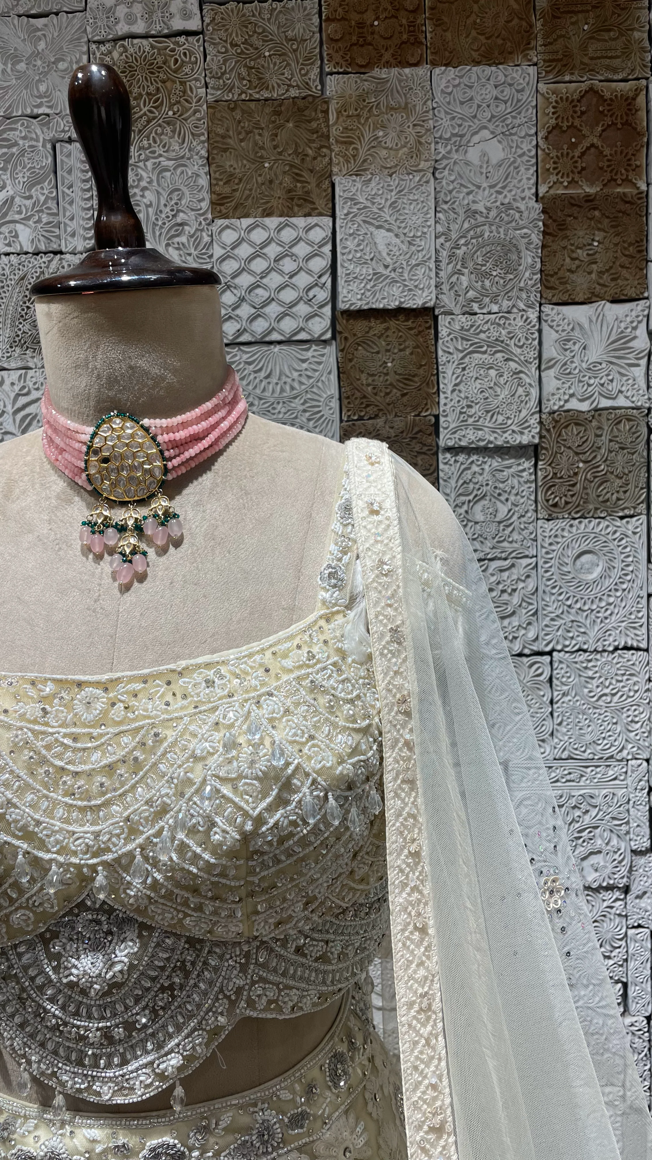 Ivory handwork embellished lehenga with cutdana and heavy latkans - Image 5