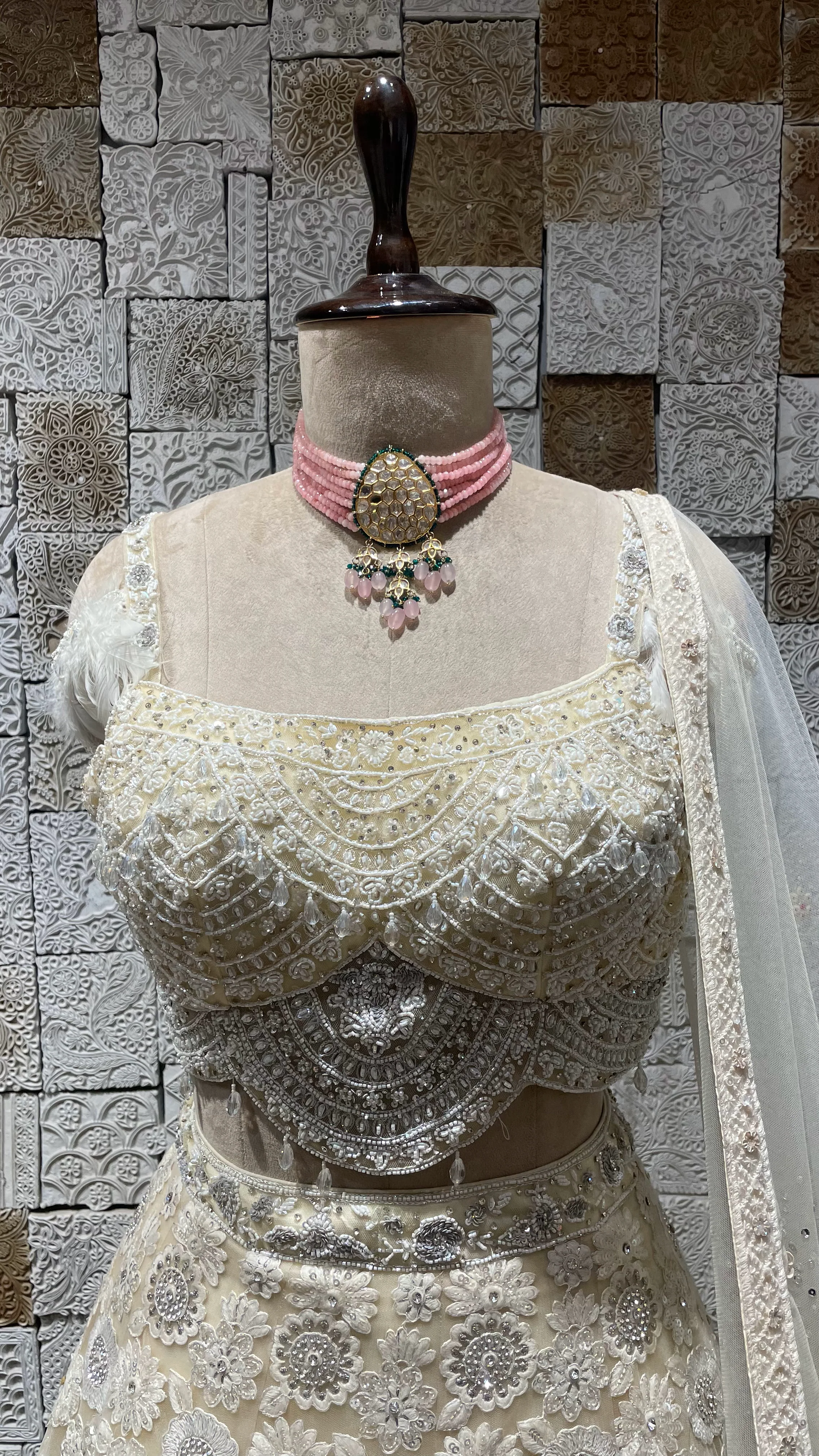 Ivory handwork embellished lehenga with cutdana and heavy latkans - Image 6