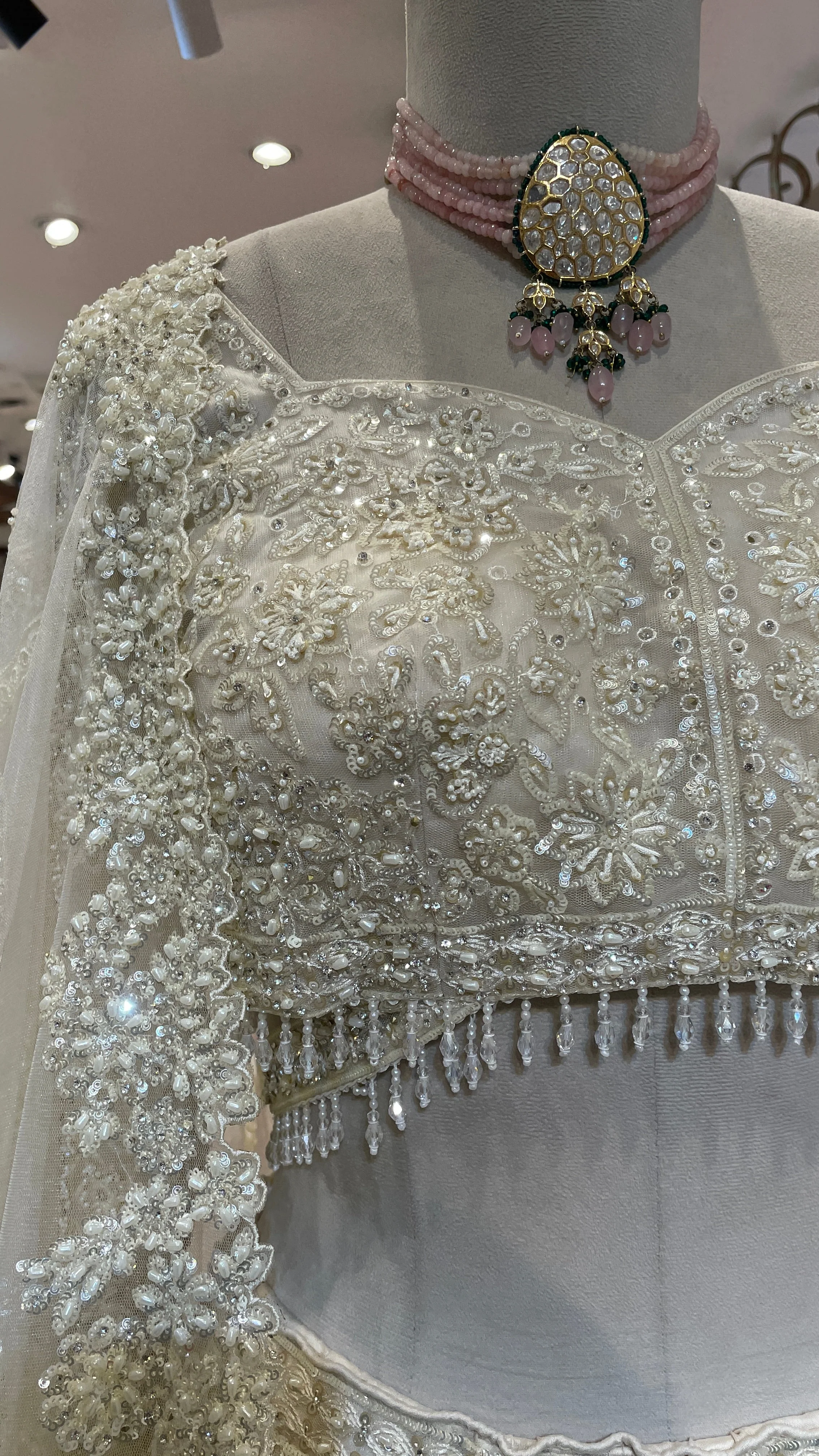 Ivory net lehenga with pearl and sequins embellishments - Image 2