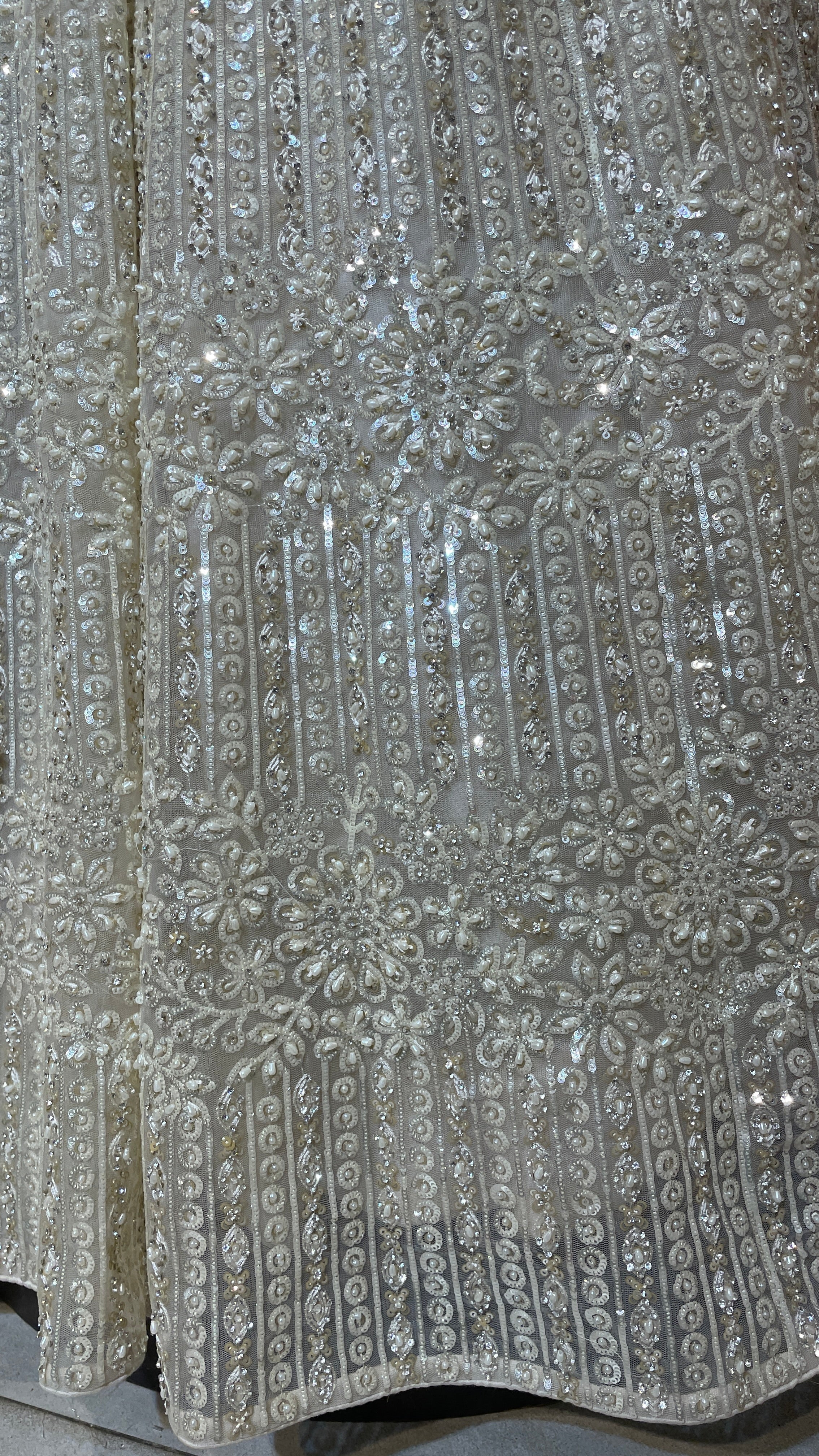 Ivory net lehenga with pearl and sequins embellishments - Image 3