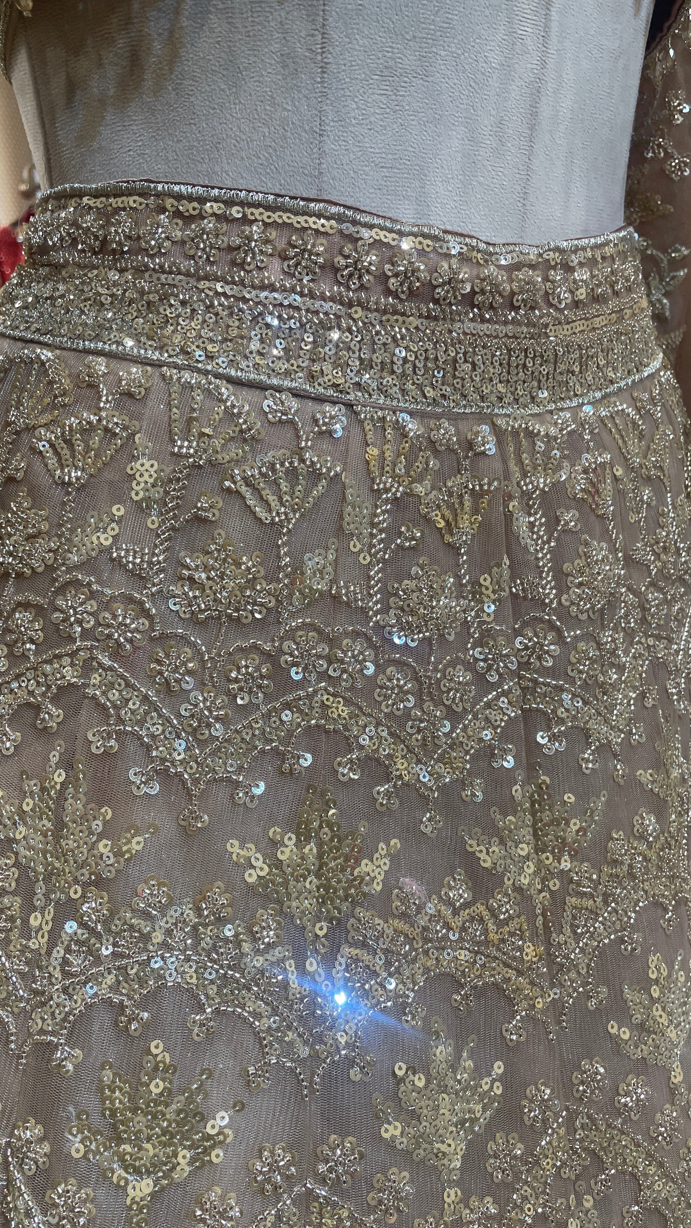 Peach net lehenga with sequins & bead embellishments - Image 2